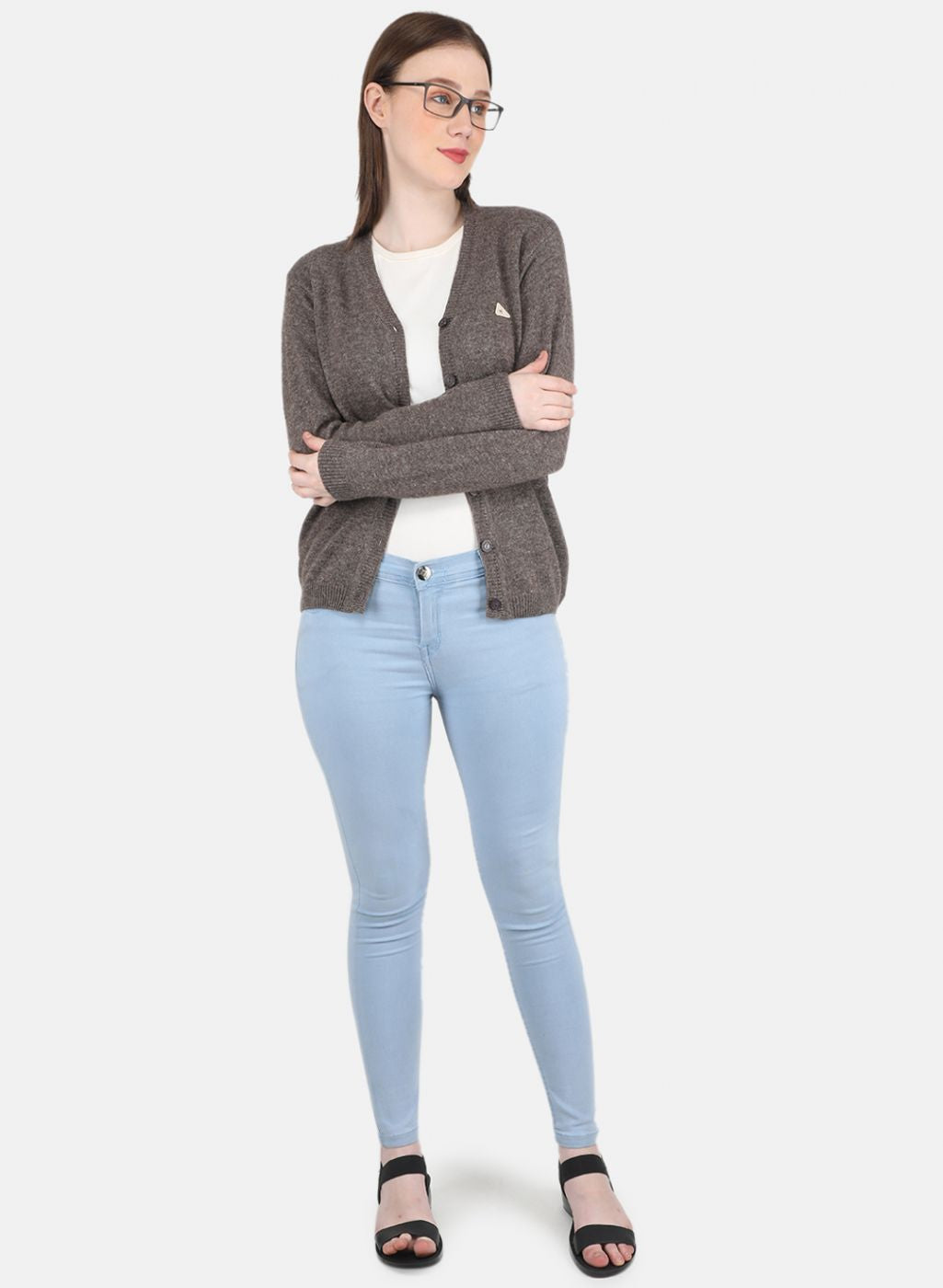 Women Brown Solid Cardigan