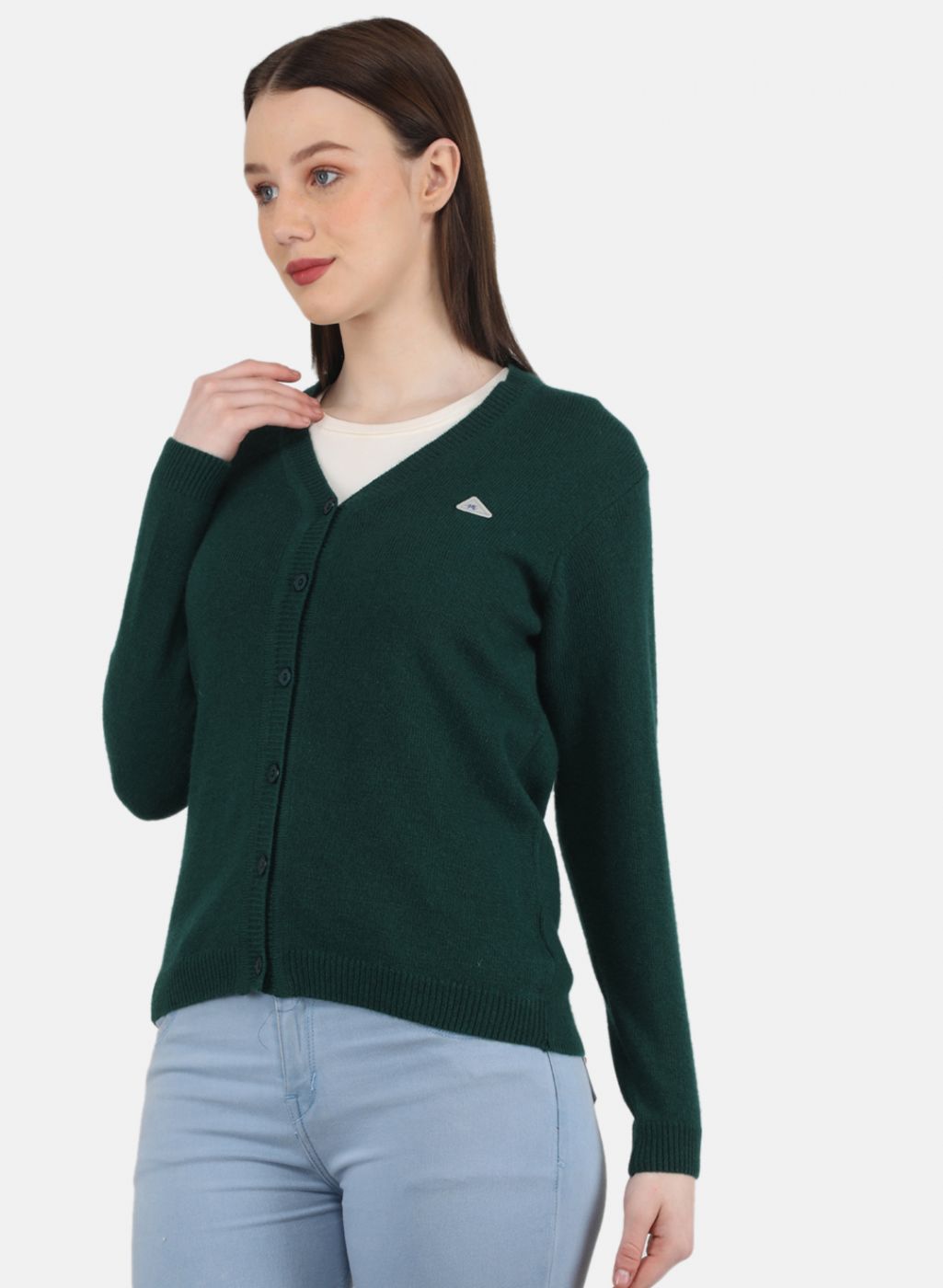 Women Green Solid Cardigan