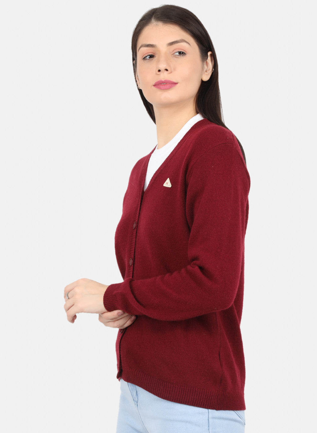 Women Maroon Solid Cardigan