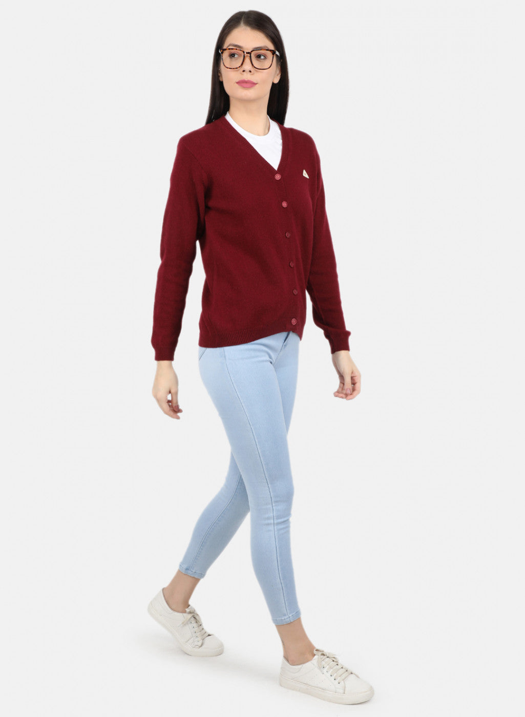 Women Maroon Solid Cardigan