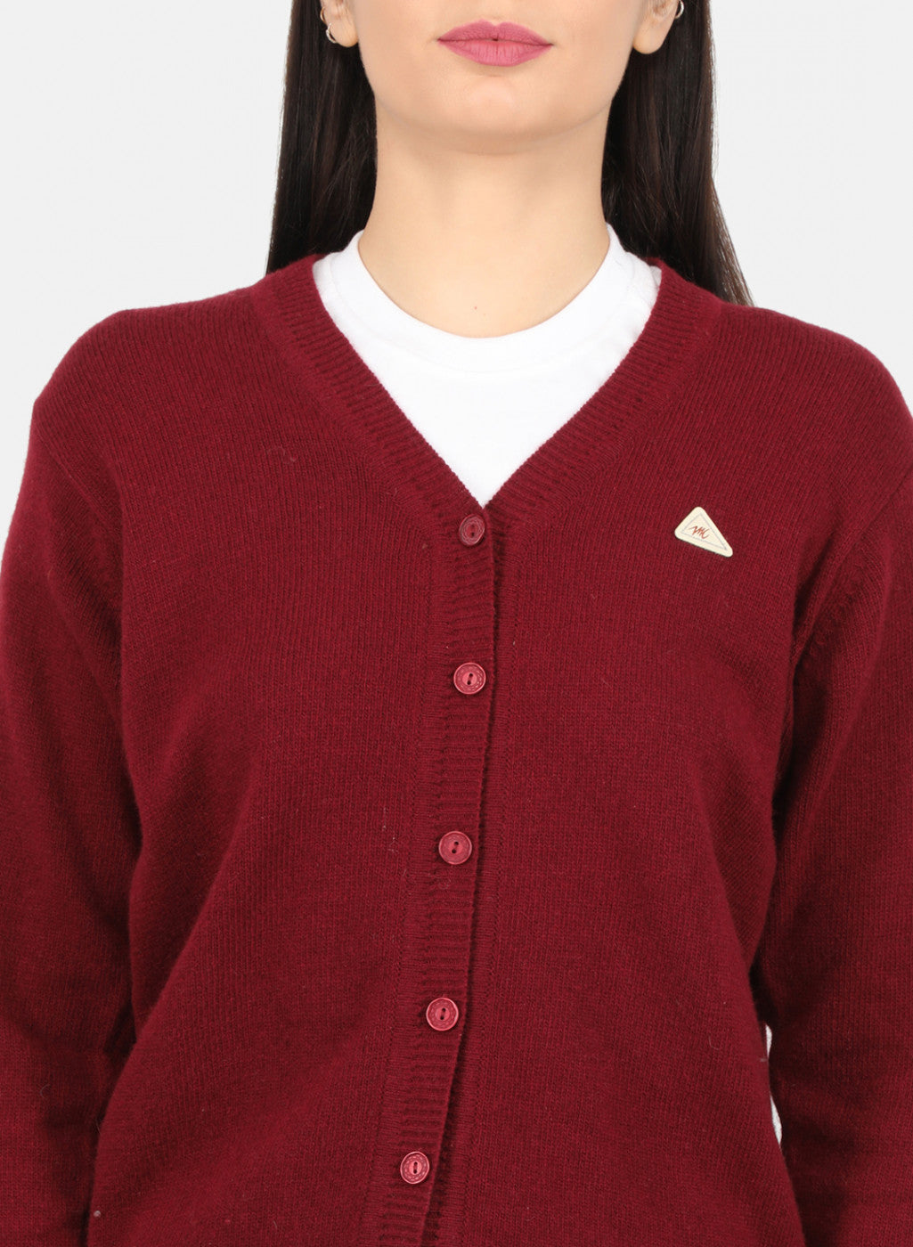 Women Maroon Solid Cardigan