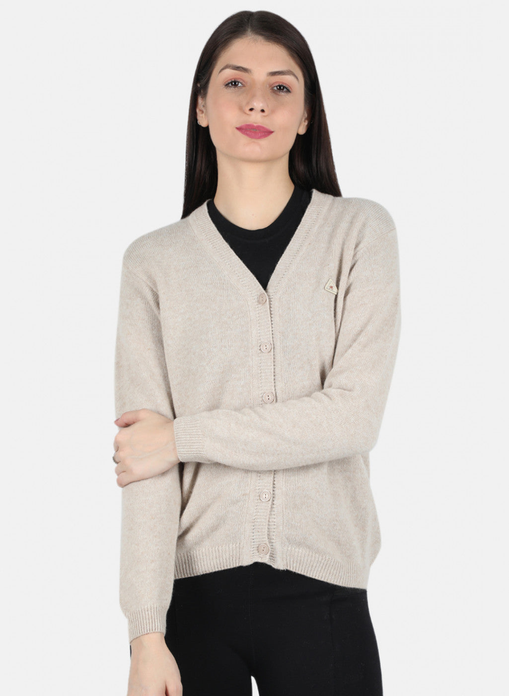 Women Beige Solid Cardigan