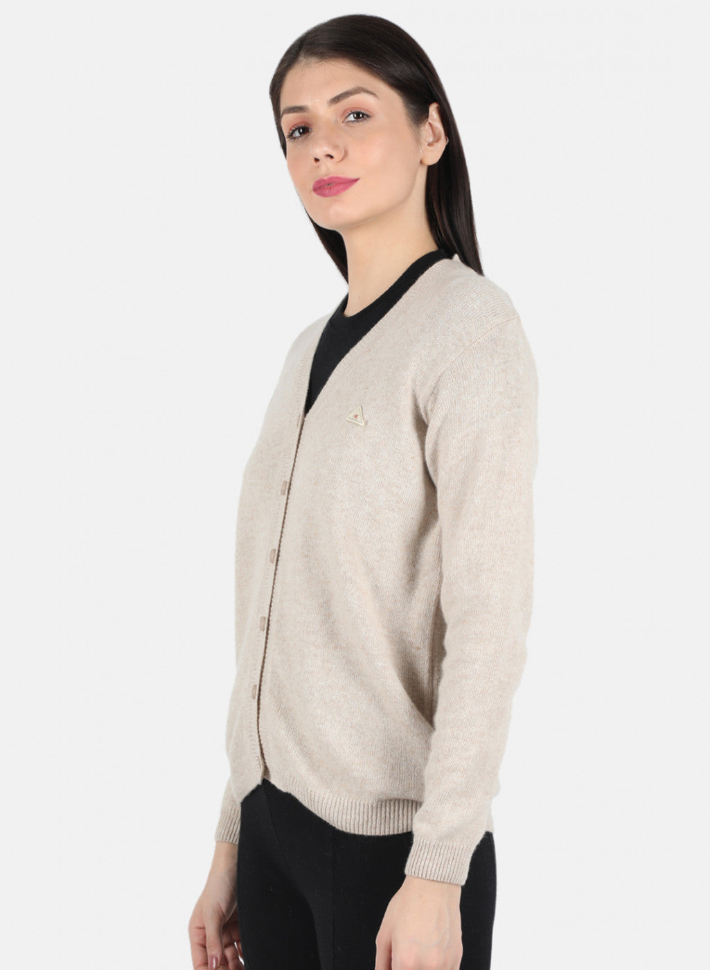 Women Beige Solid Cardigan