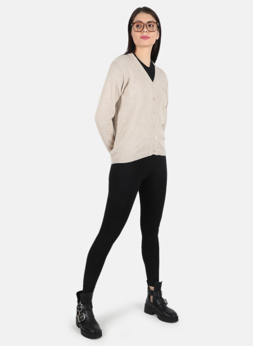 Women Beige Solid Cardigan