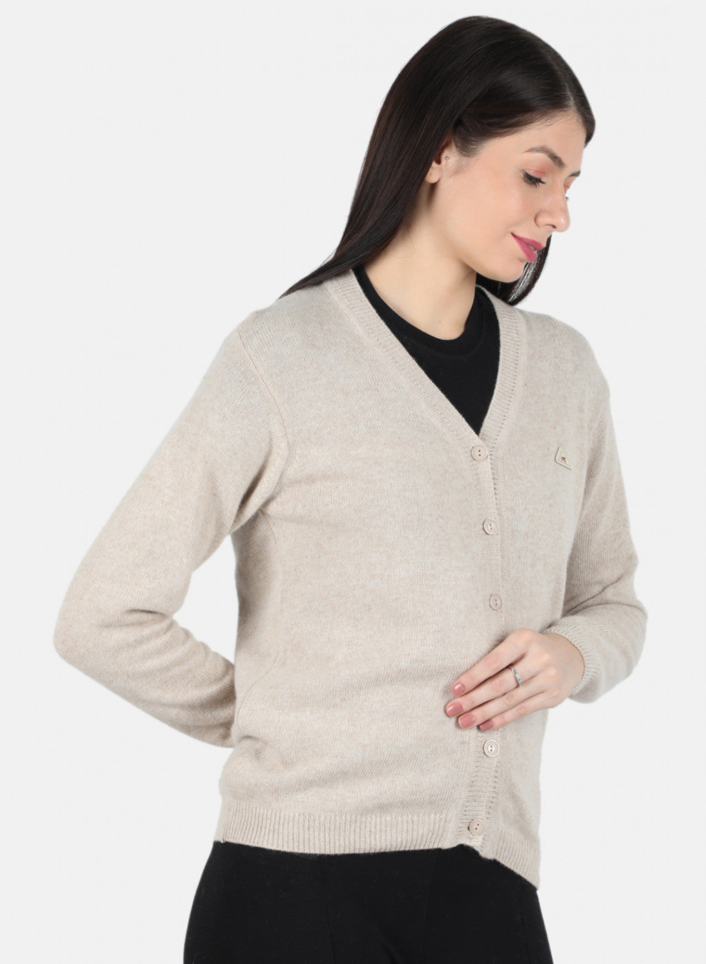 Women Beige Solid Cardigan