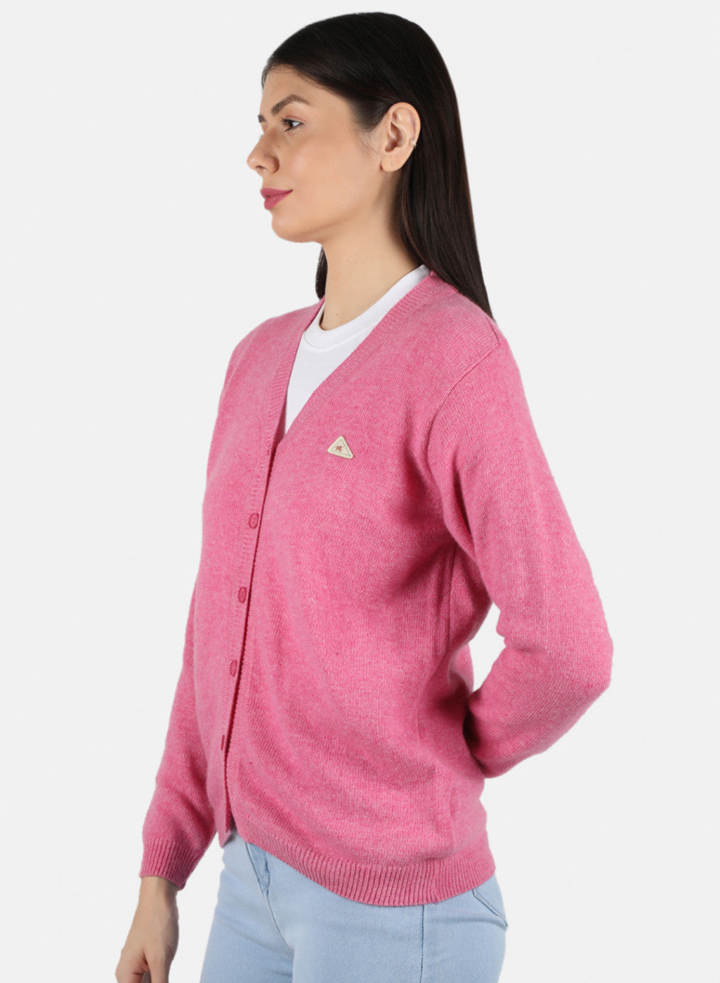 Women Pink Solid Cardigan