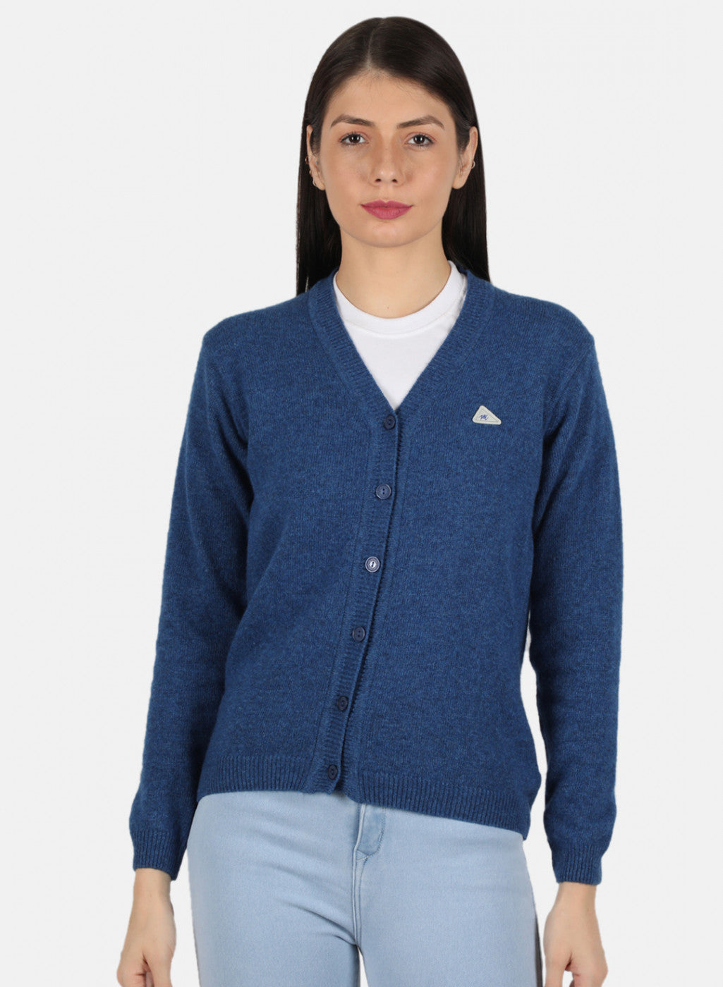 Women Blue Solid Cardigan