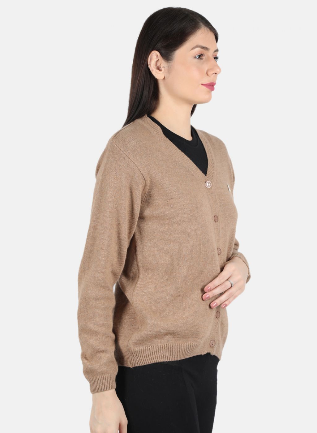 Women Beige Solid Cardigan