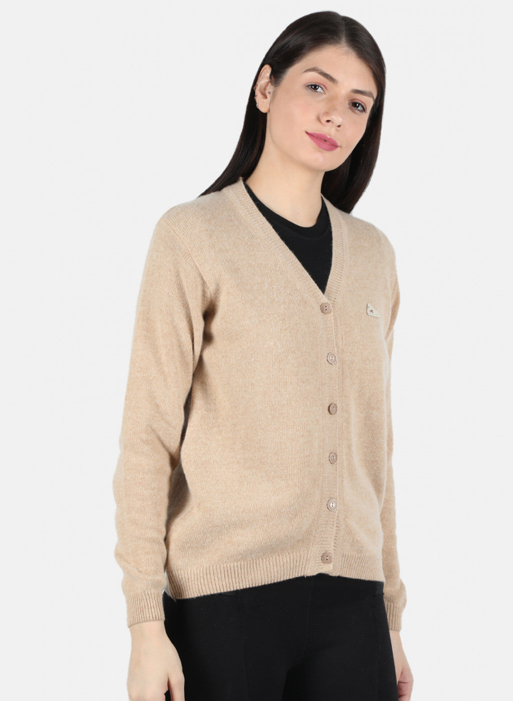 Women Beige Solid Cardigan
