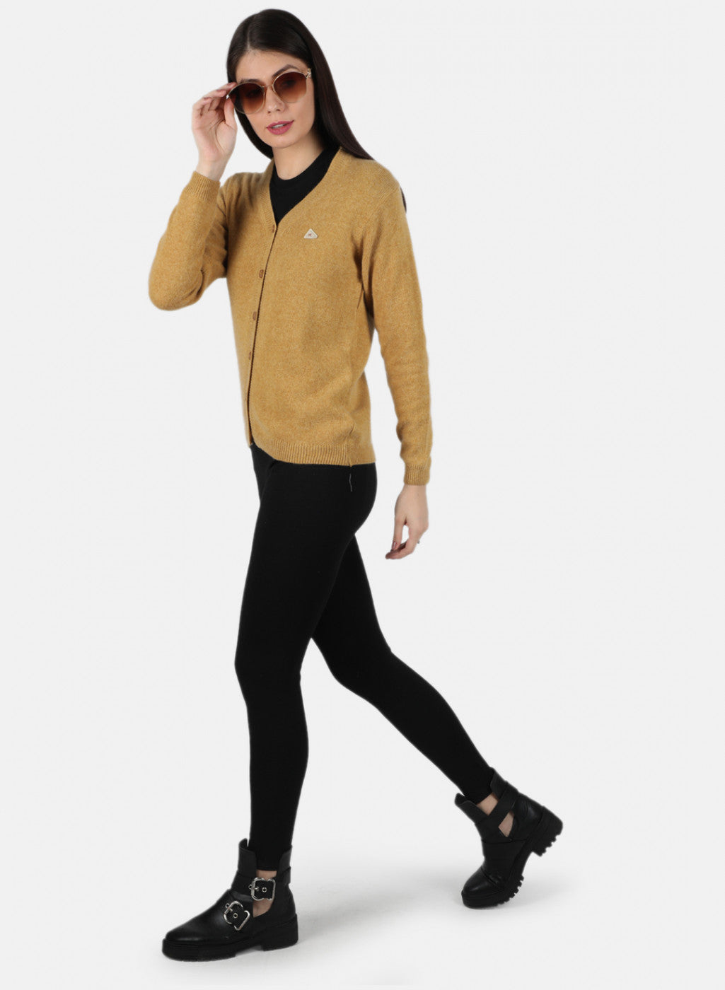 Women Mustard Solid Cardigan