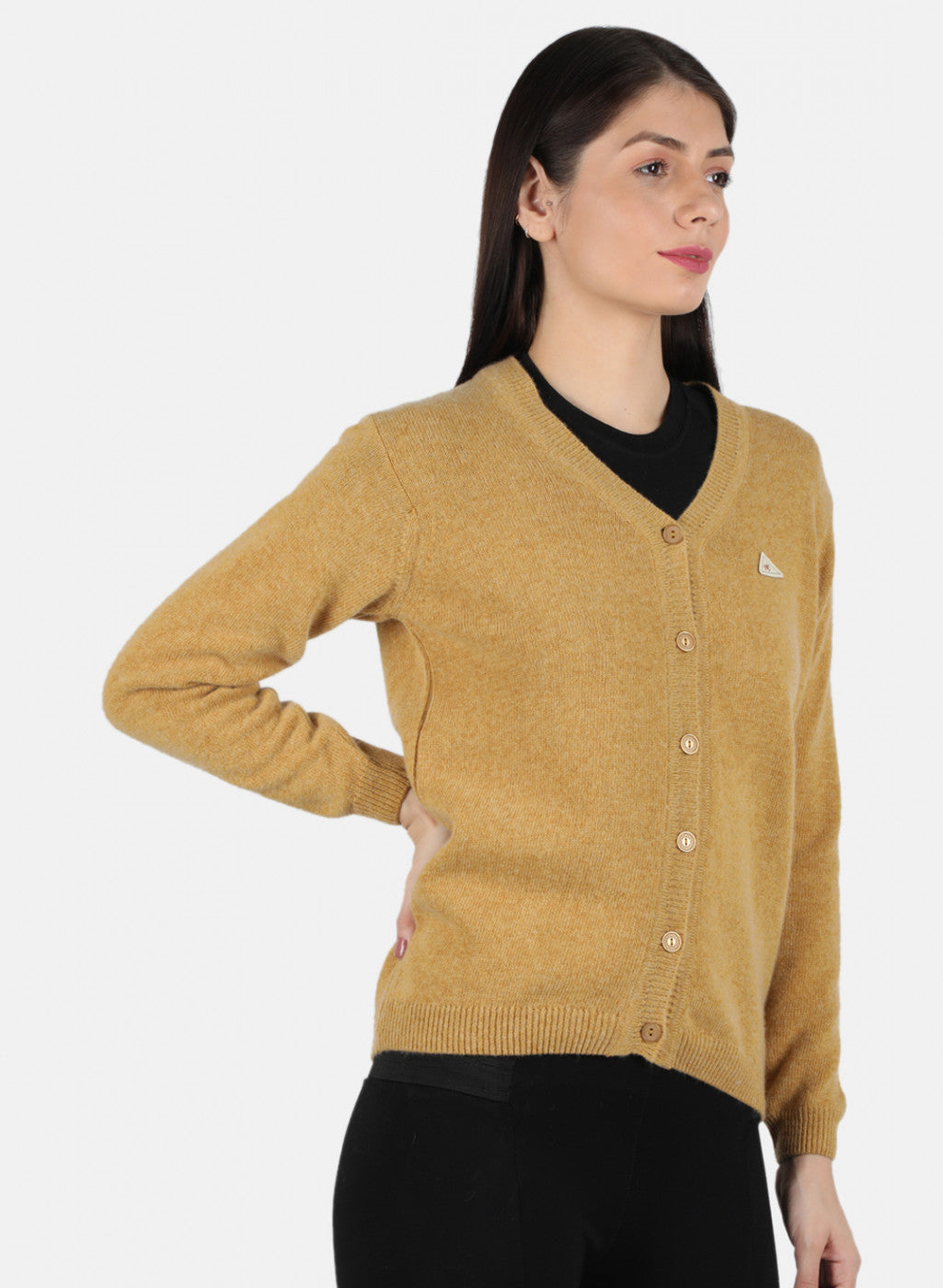 Women Mustard Solid Cardigan