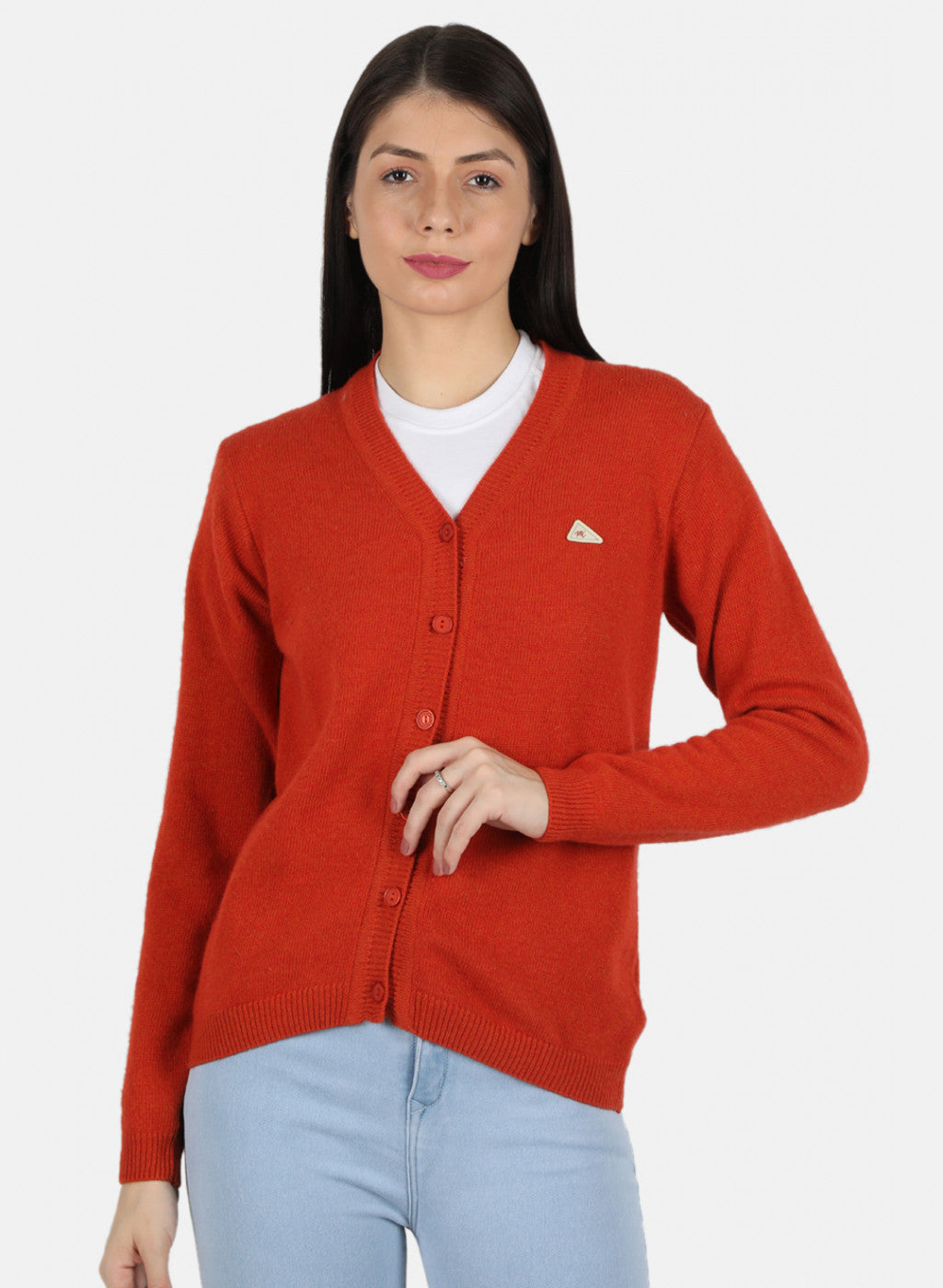 Women Orange Solid Cardigan