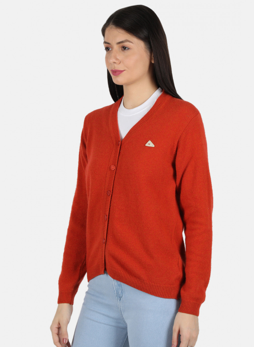 Women Orange Solid Cardigan