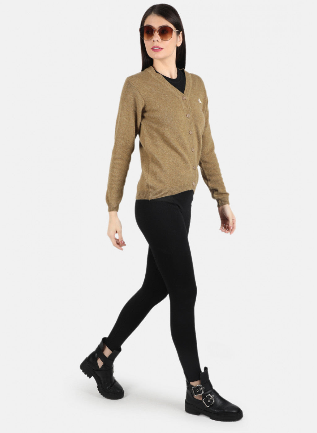 Women Khaki Solid Cardigan