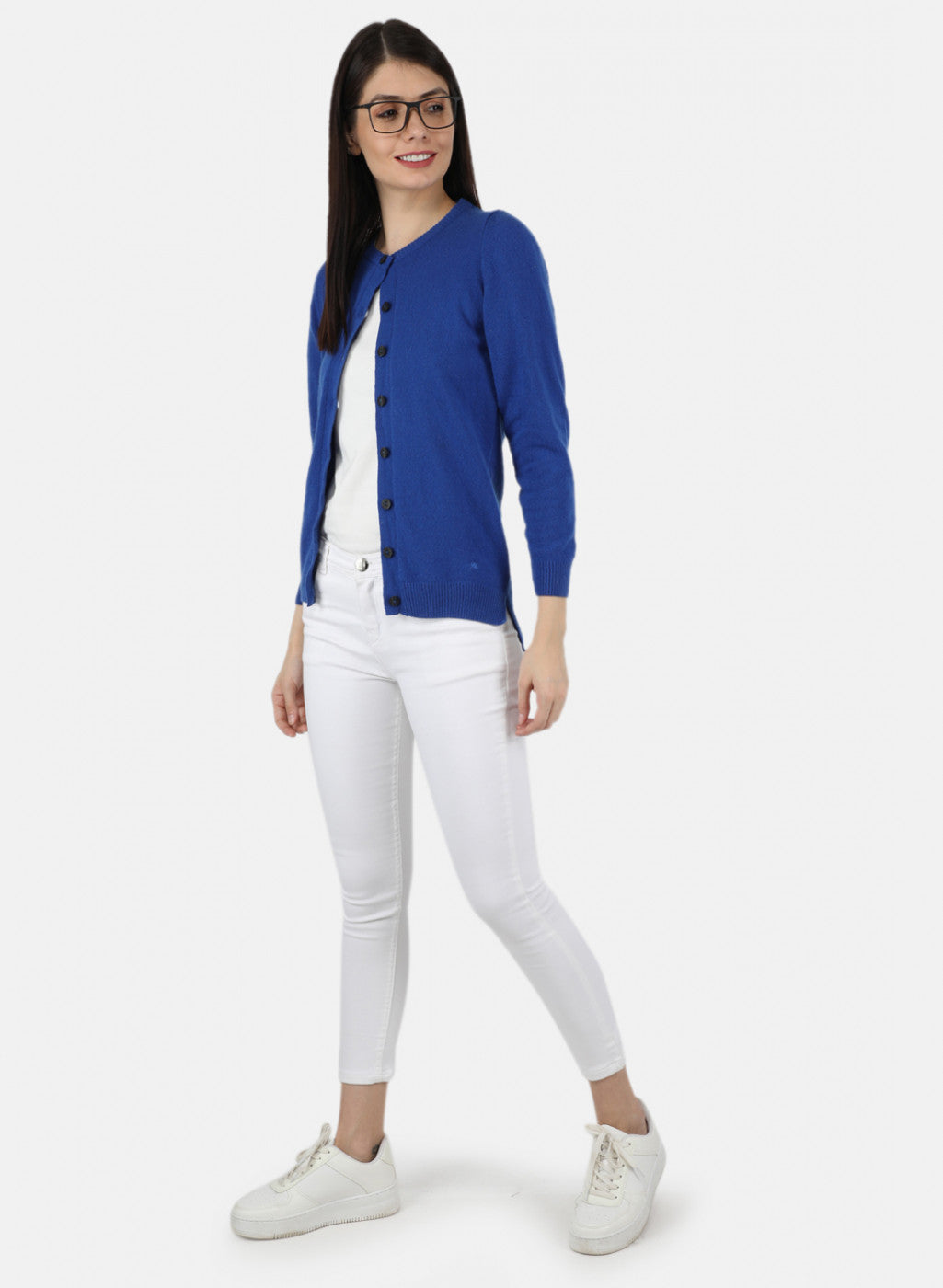 Women Royal Blue Solid Cardigan