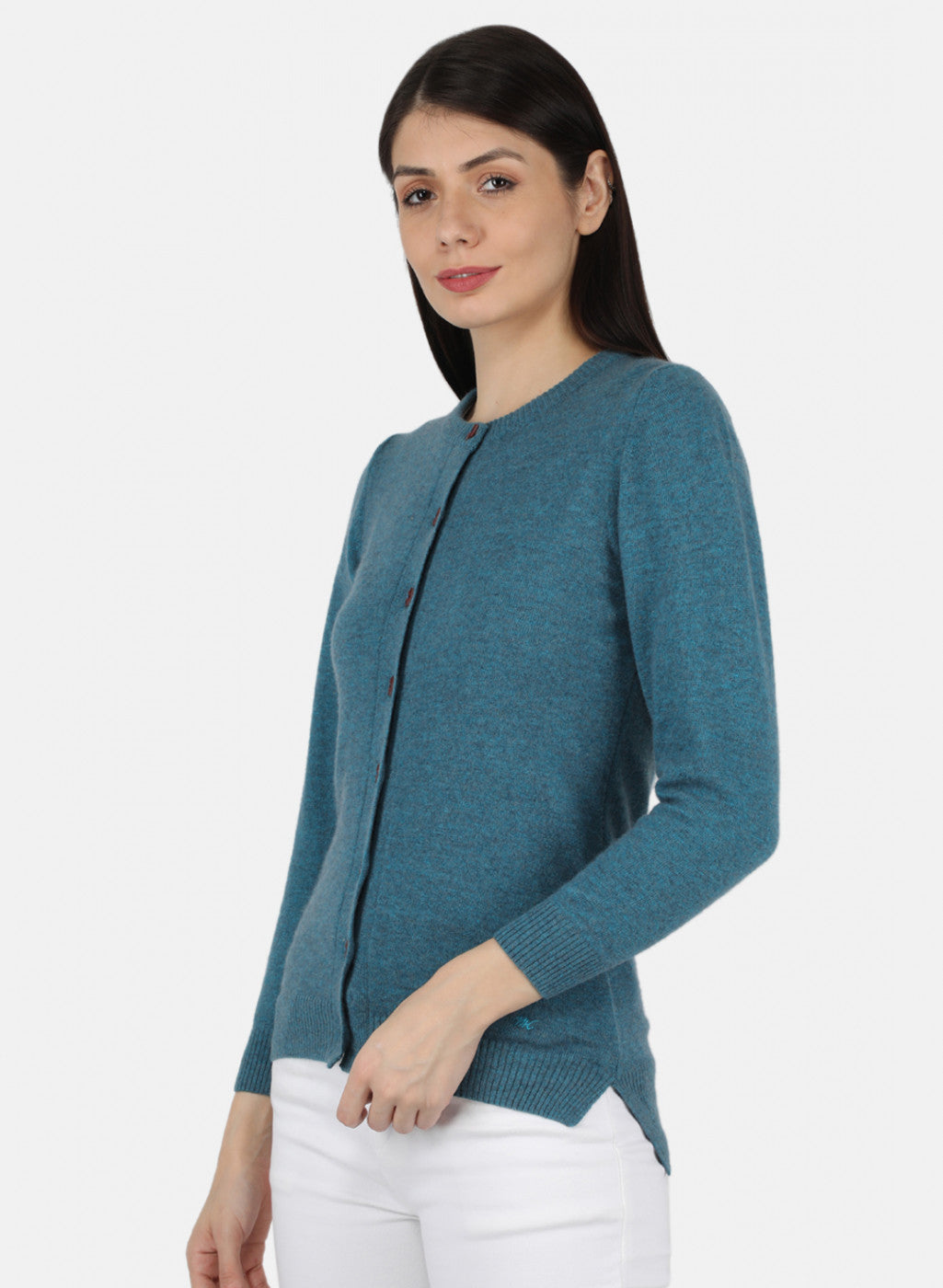 Women Teal Blue Solid Cardigan