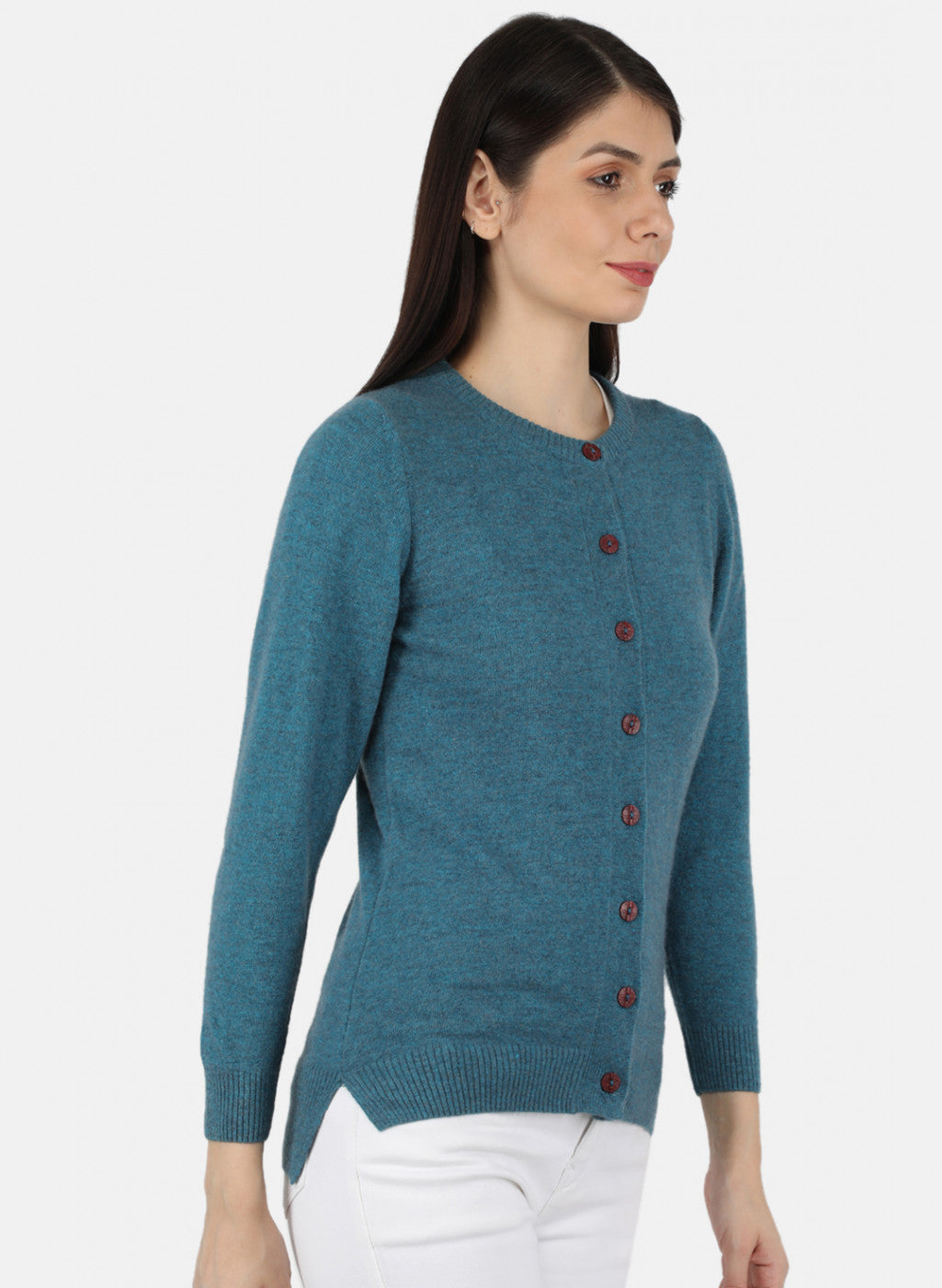 Women Teal Blue Solid Cardigan