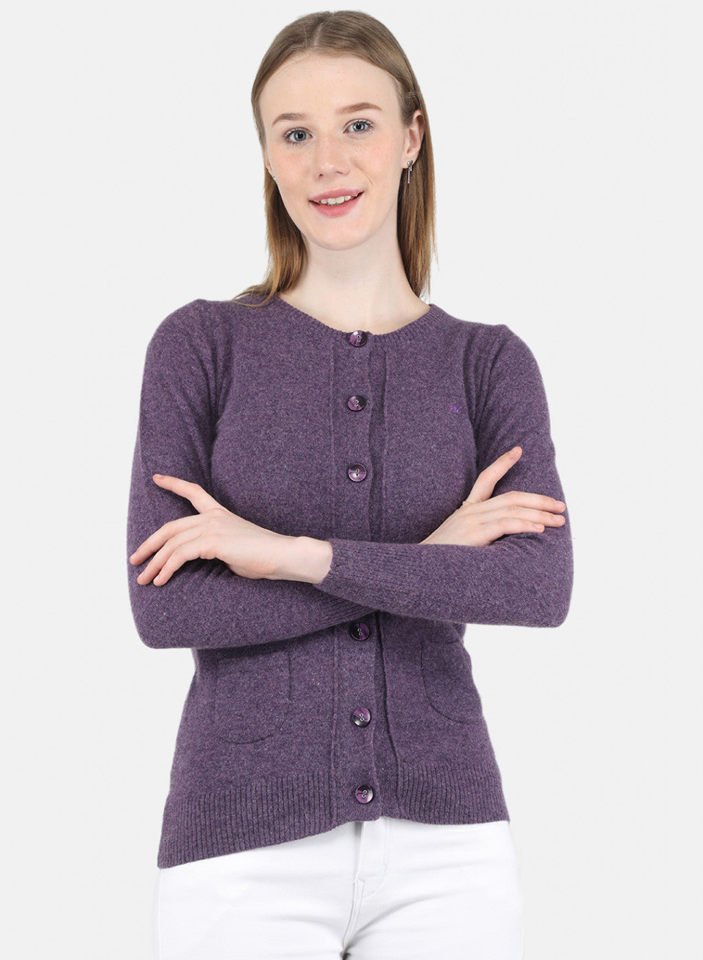 Women Purple Solid Cardigan
