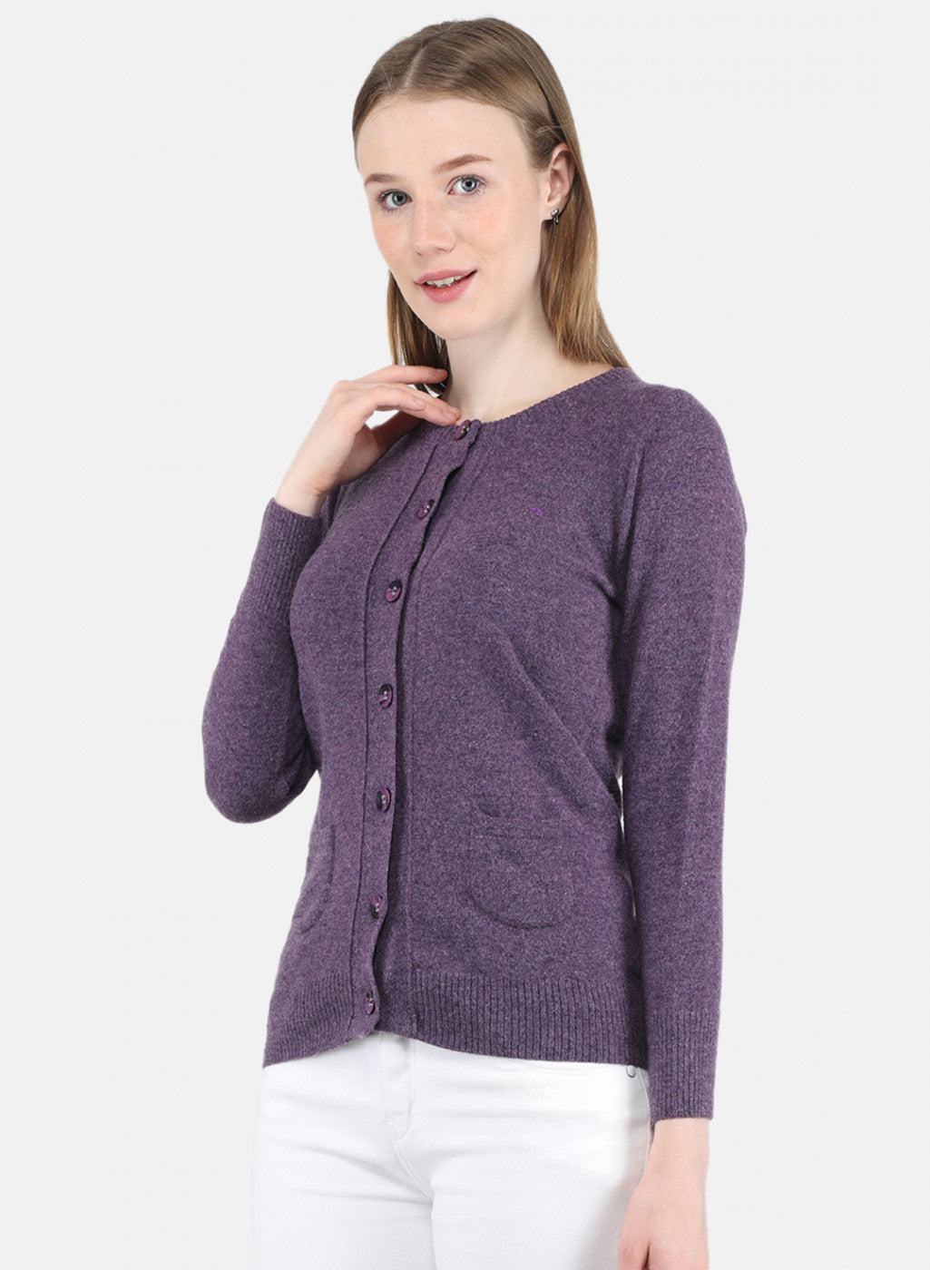 Women Purple Solid Cardigan