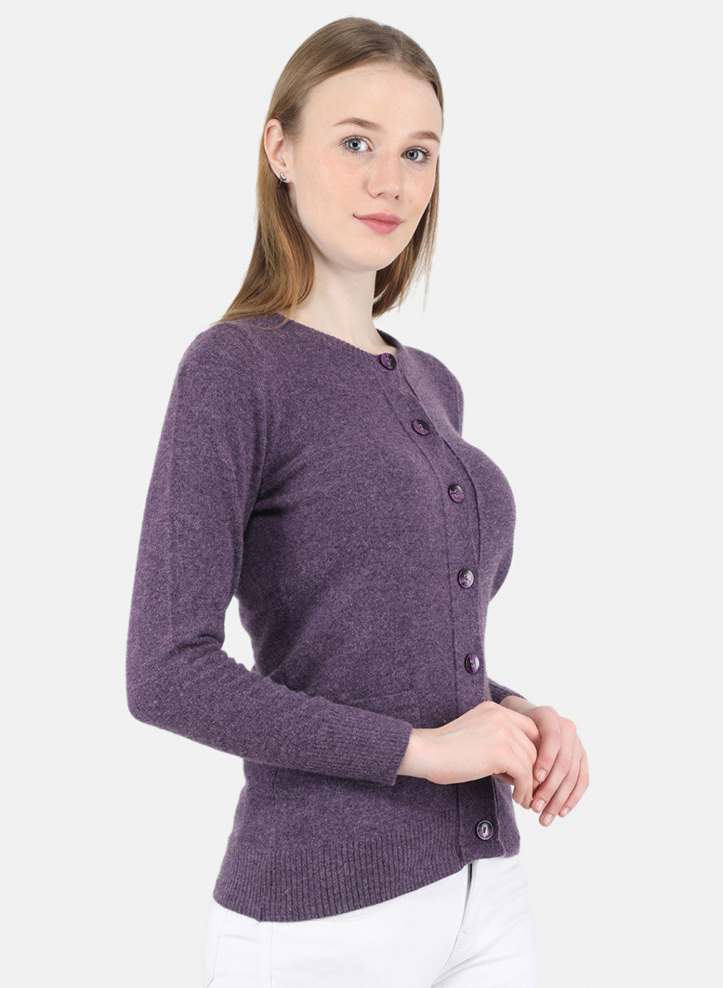 Women Purple Solid Cardigan