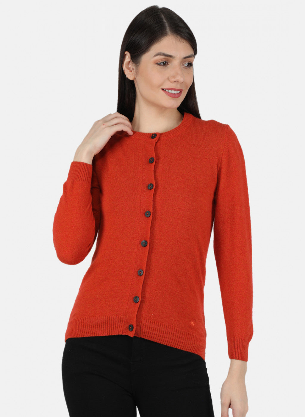 Women Orange Solid Cardigan