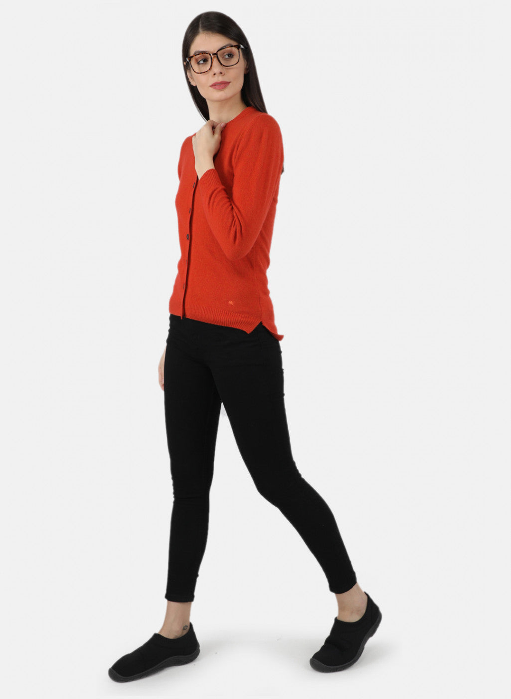 Women Orange Solid Cardigan