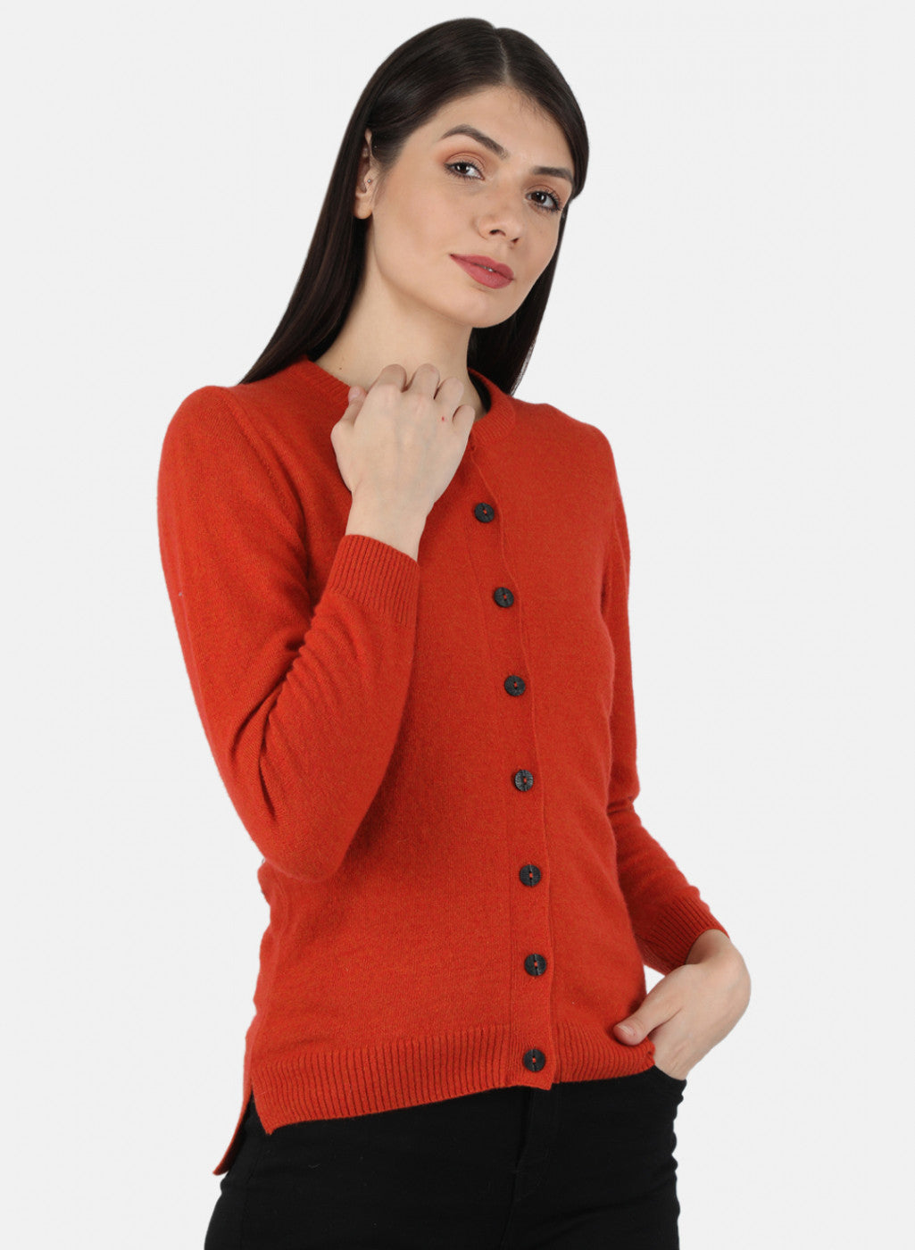 Women Orange Solid Cardigan