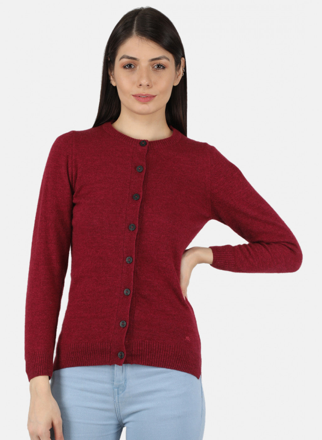 Women Red Solid Cardigan