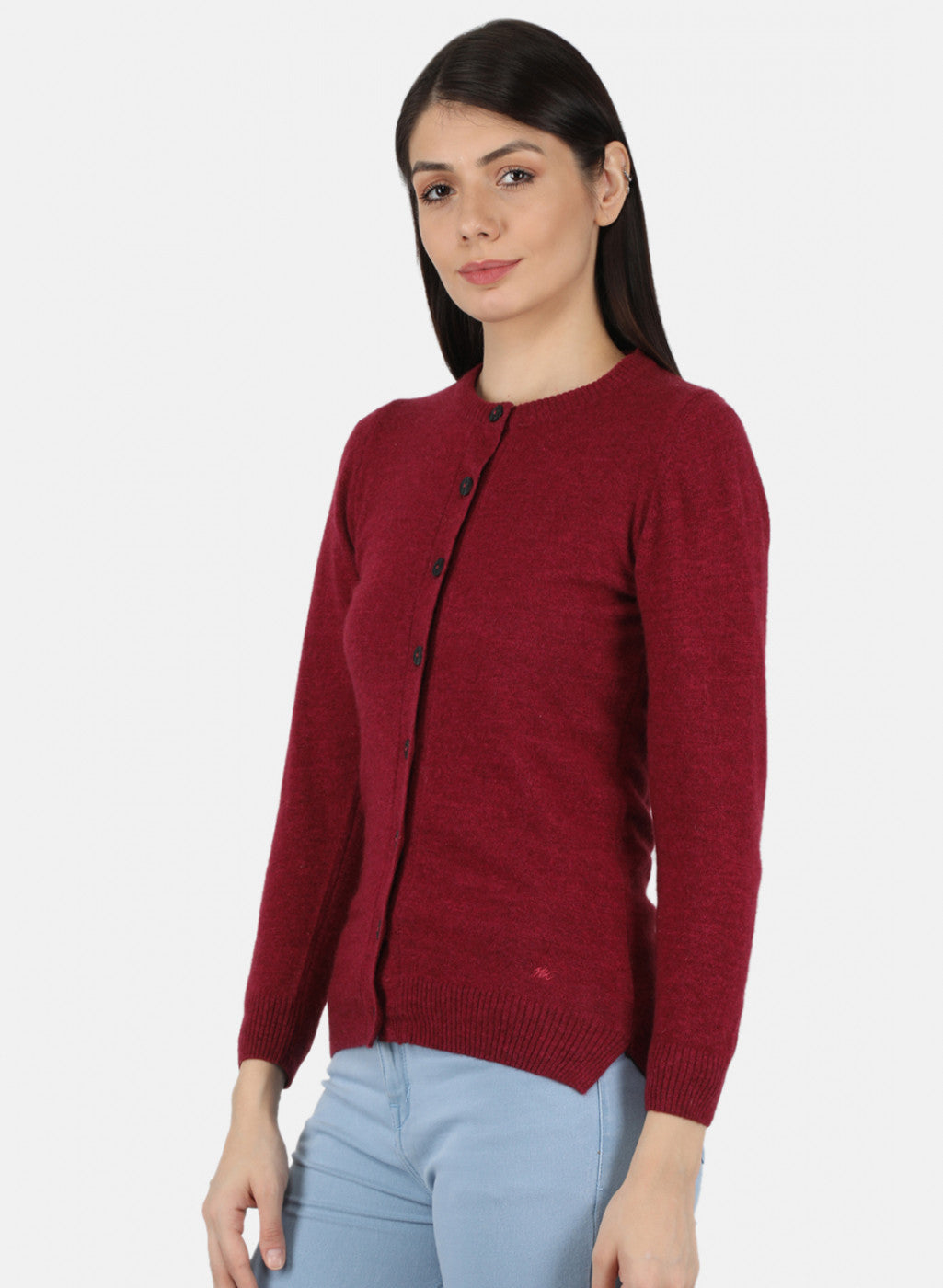 Women Red Solid Cardigan
