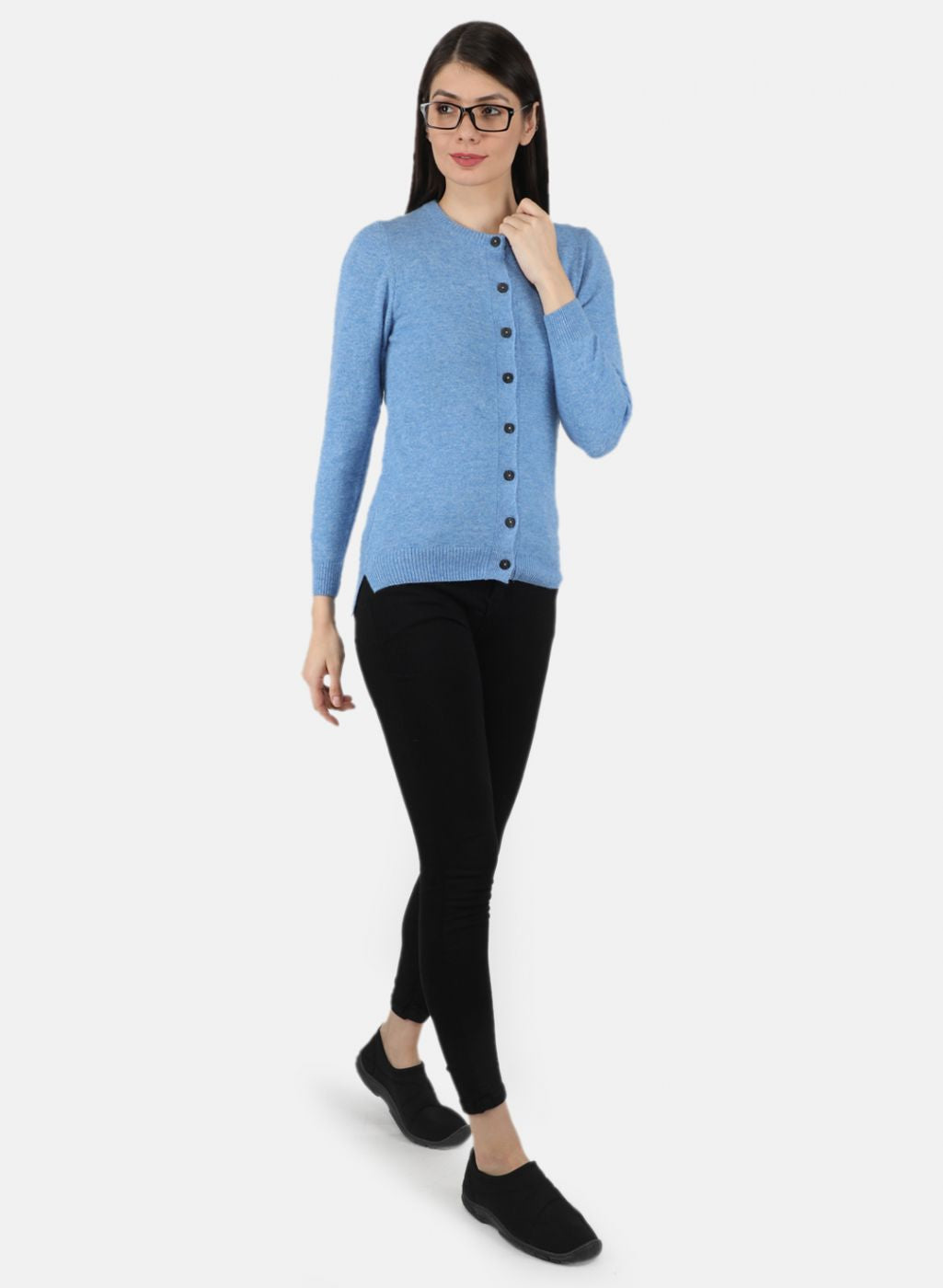 Women Blue Solid Cardigan