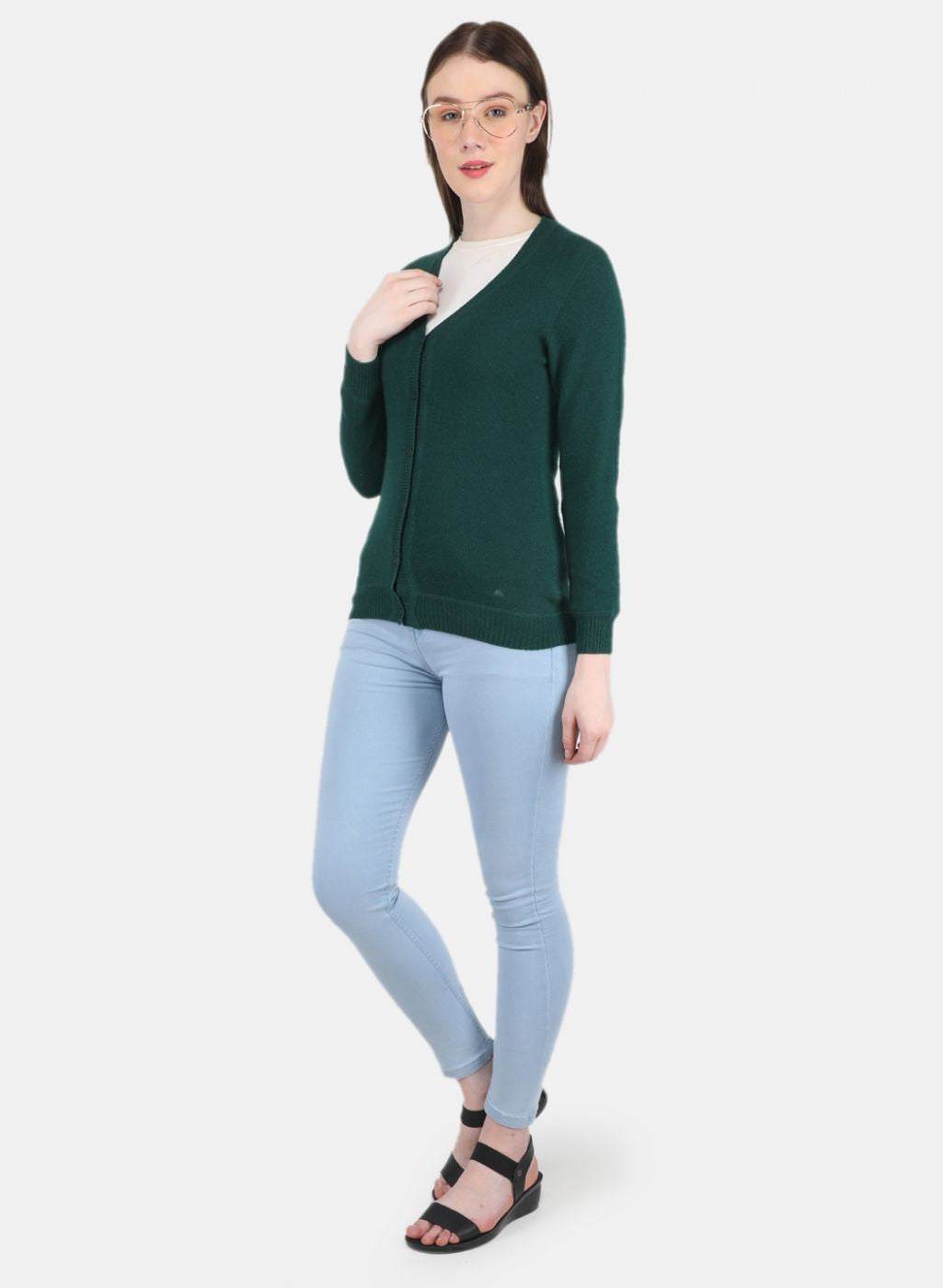 Women Green Solid Cardigan