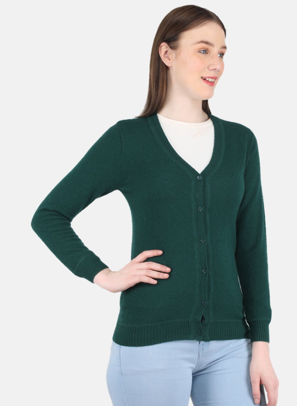 Women Green Solid Cardigan