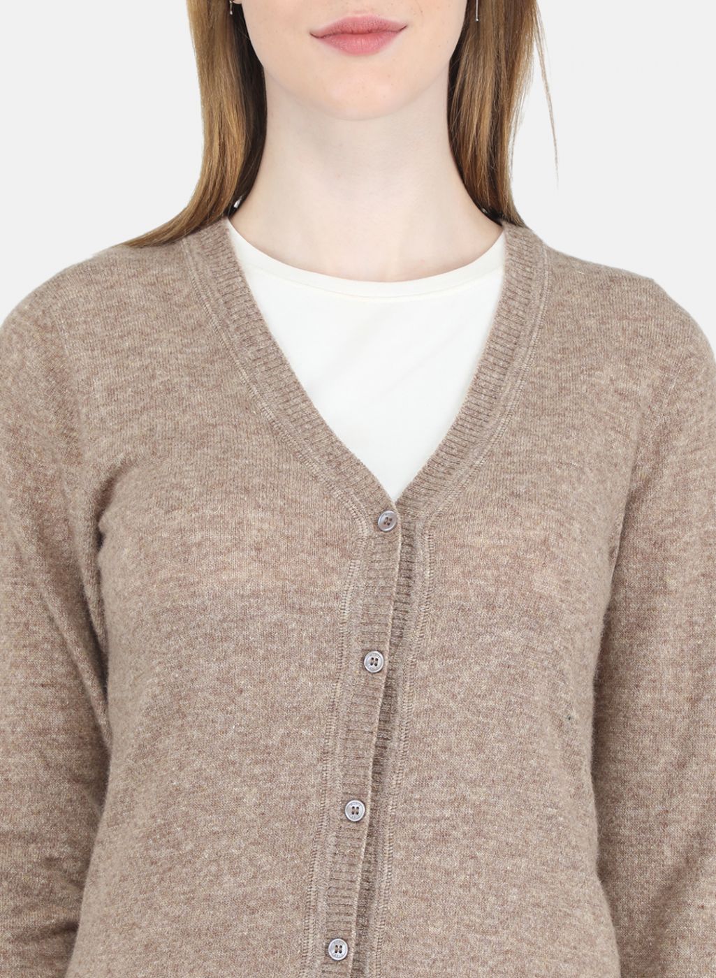 Women Beige Solid Cardigan