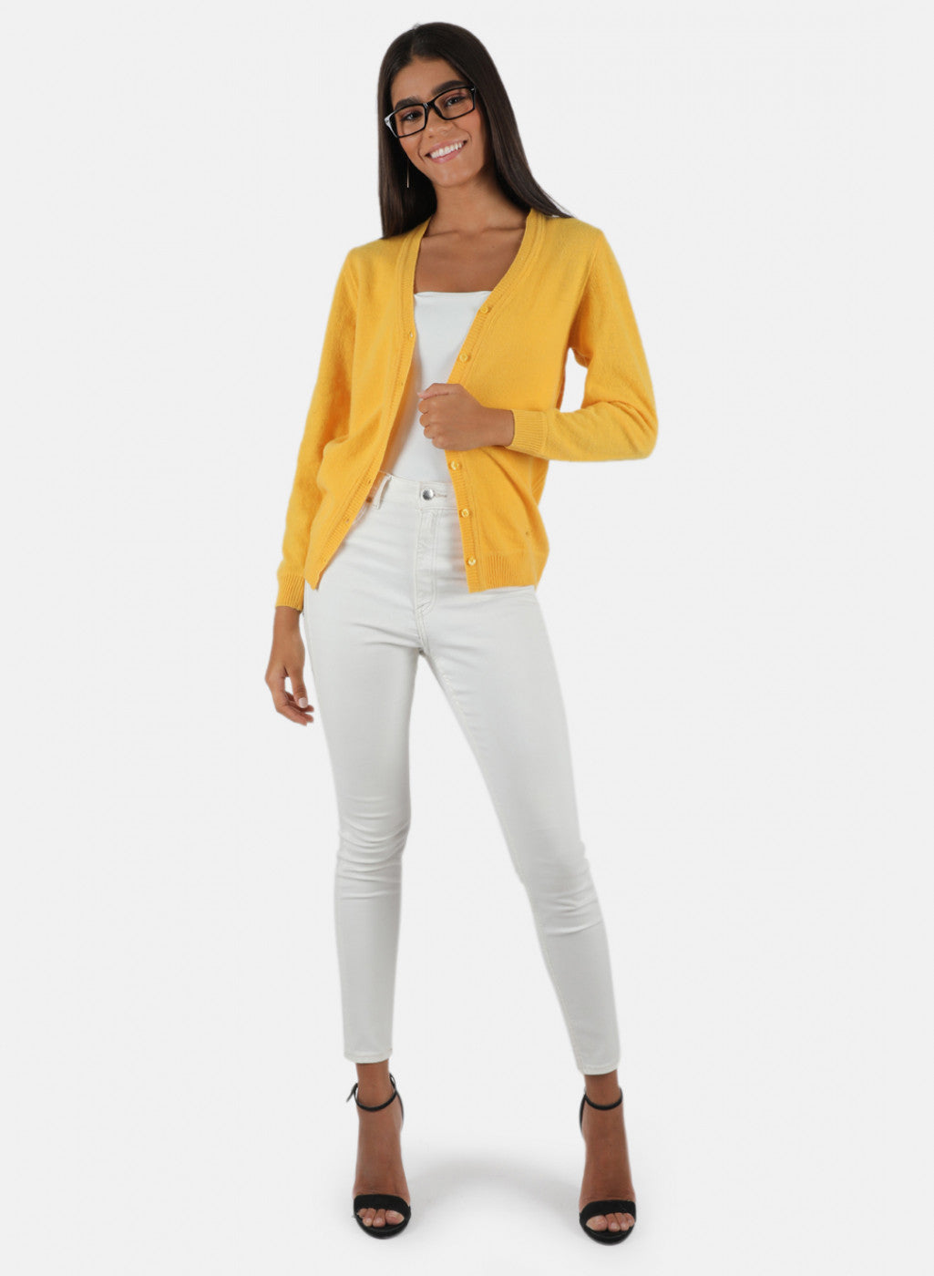 Women Yellow Solid Cardigan