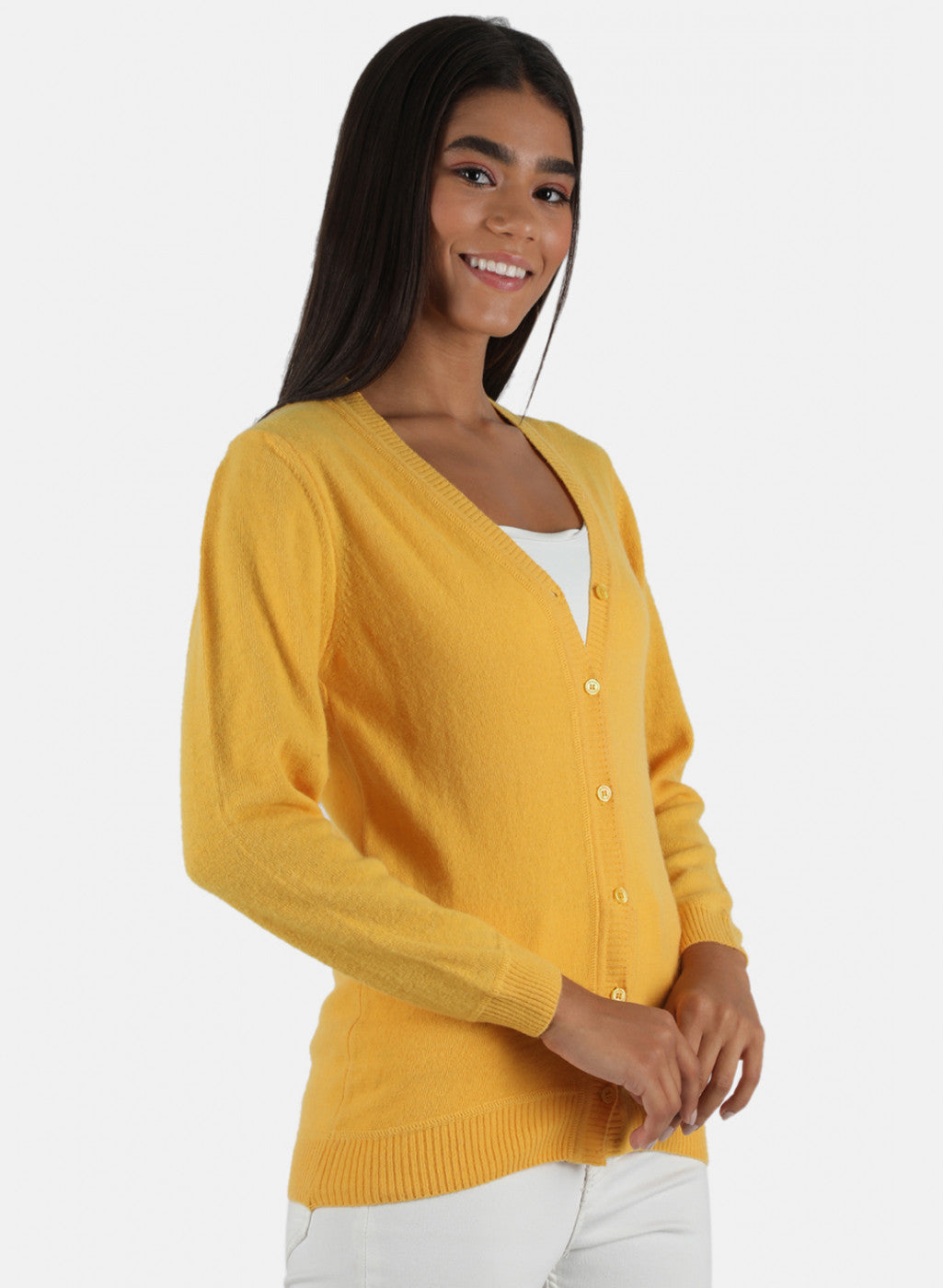 Women Yellow Solid Cardigan