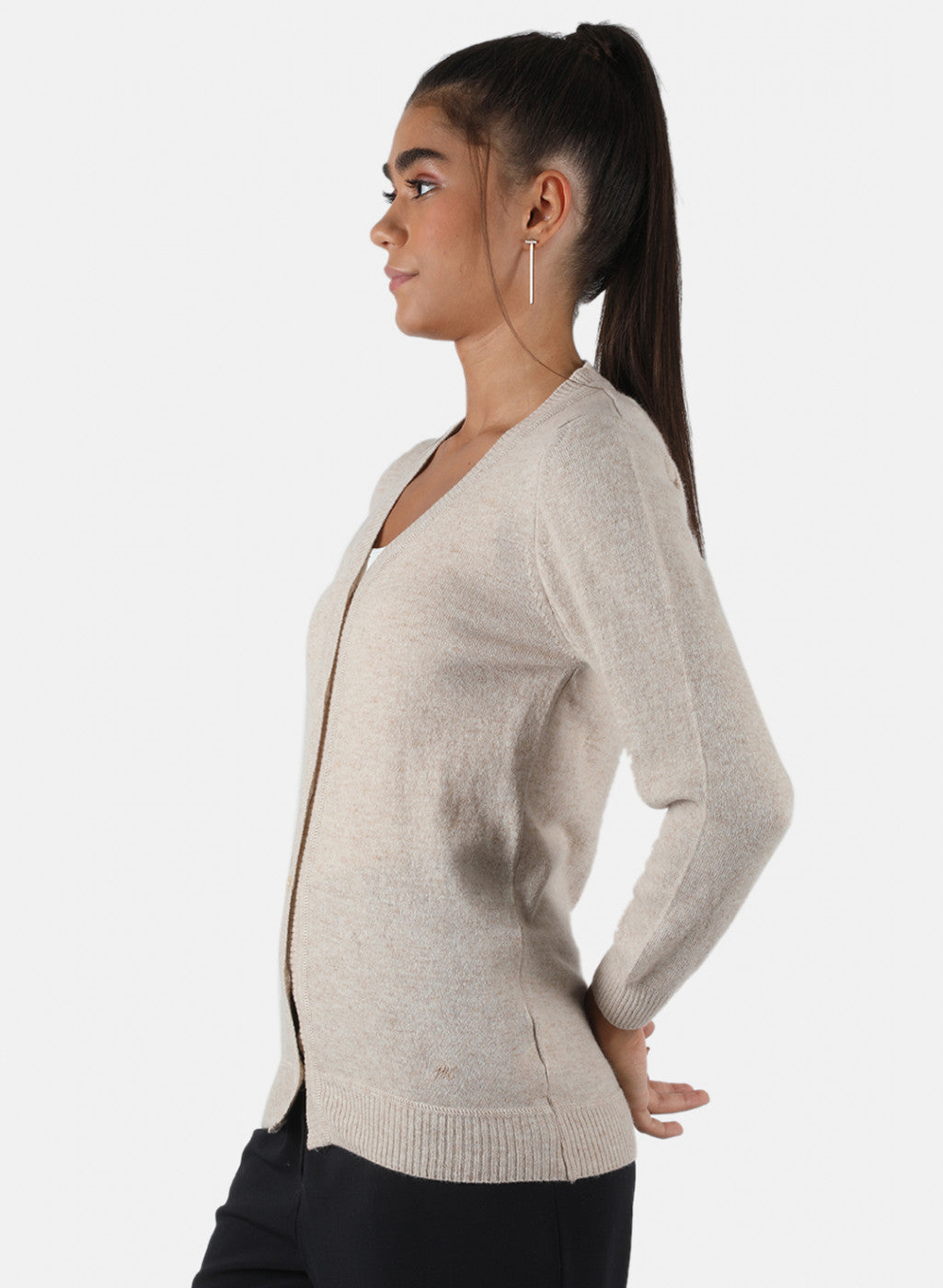 Women Beige Solid Cardigan