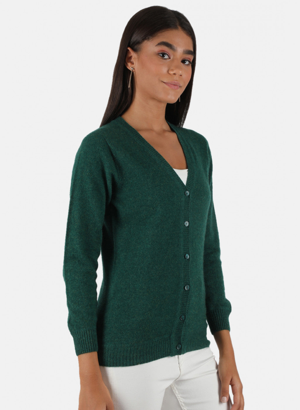 Women Green Solid Cardigan