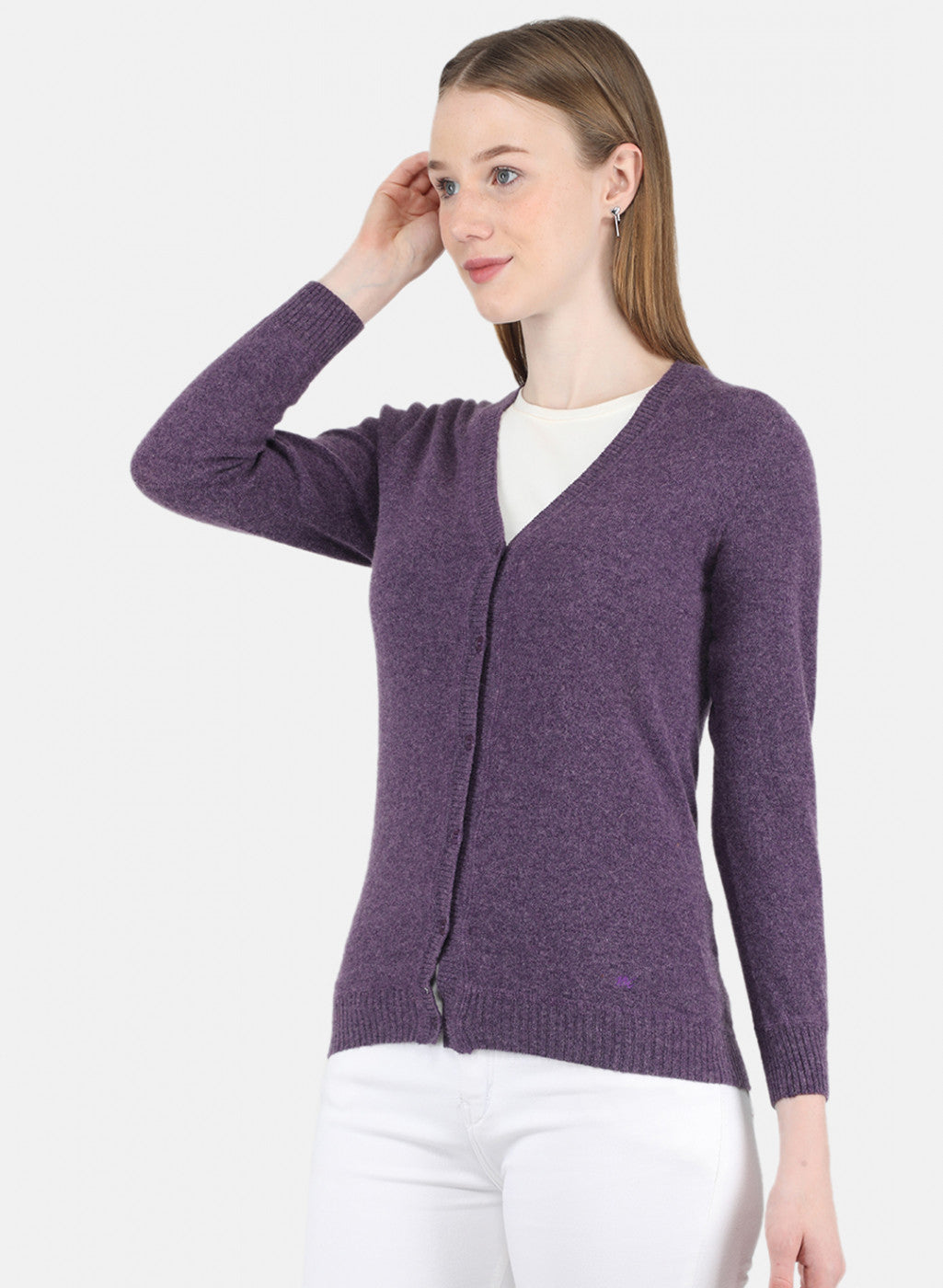 Women Purple Solid Cardigan