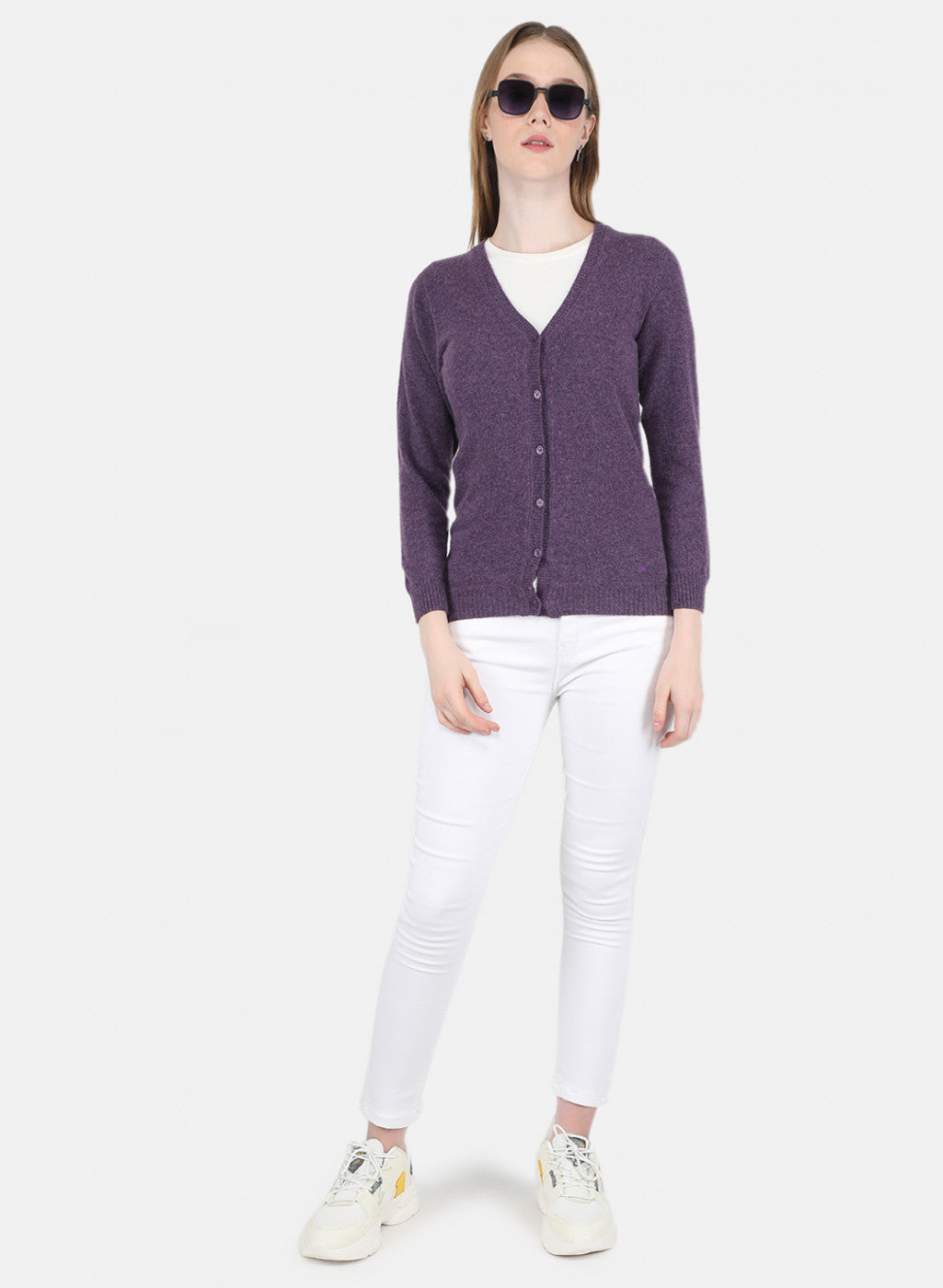 Women Purple Solid Cardigan
