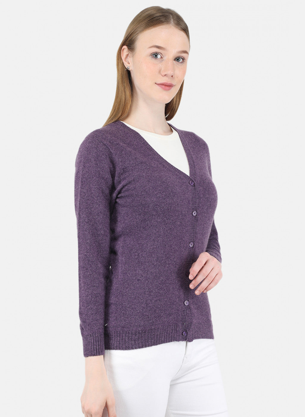 Women Purple Solid Cardigan