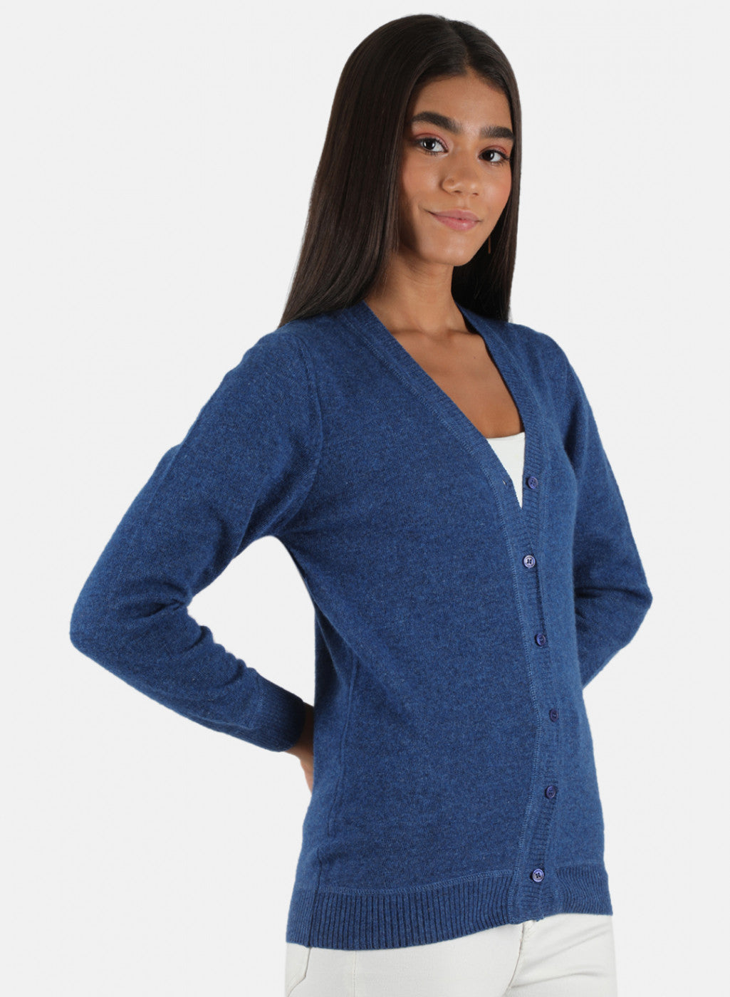 Women Blue Solid Cardigan