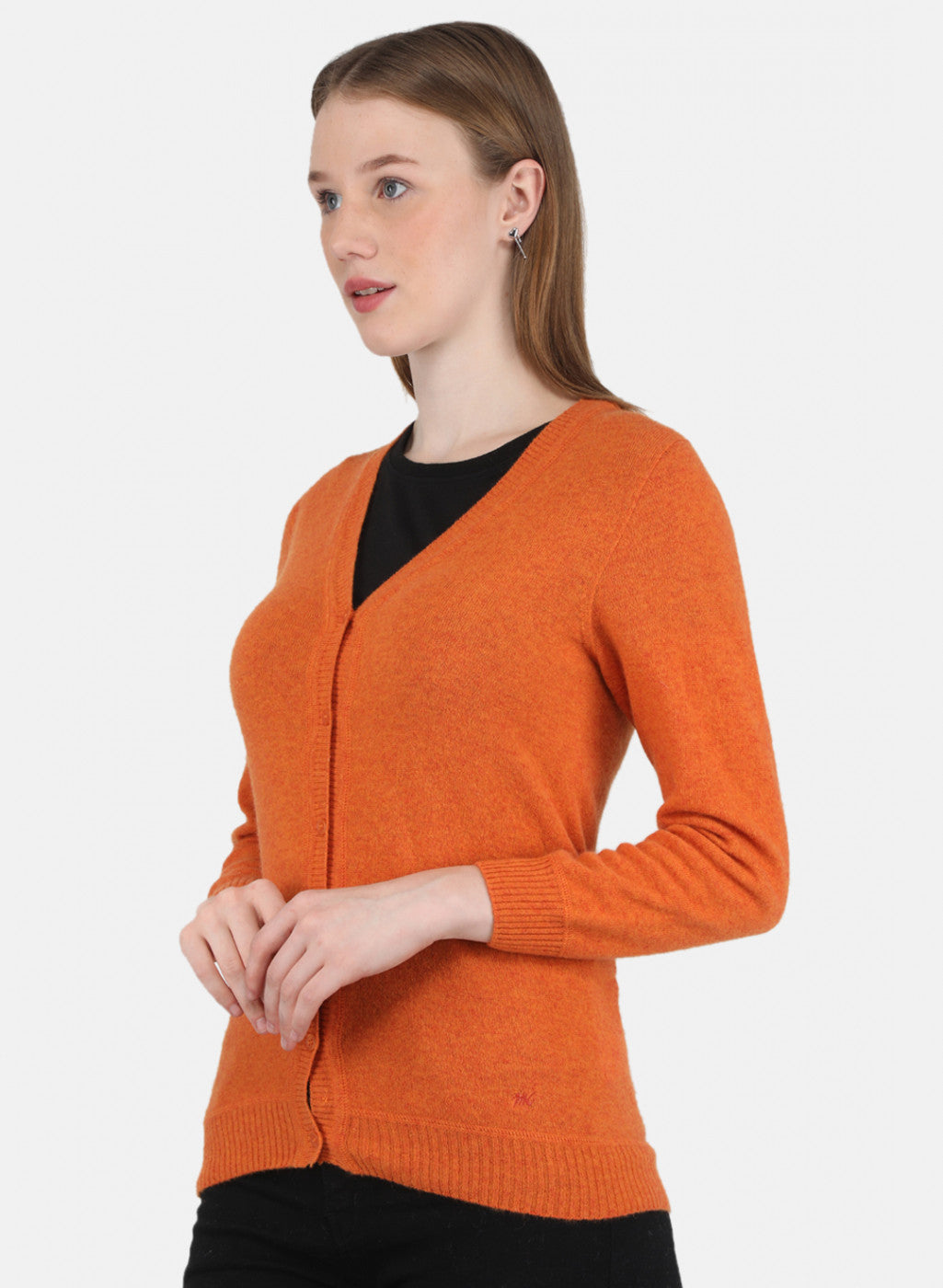 Women Orange Solid Cardigan