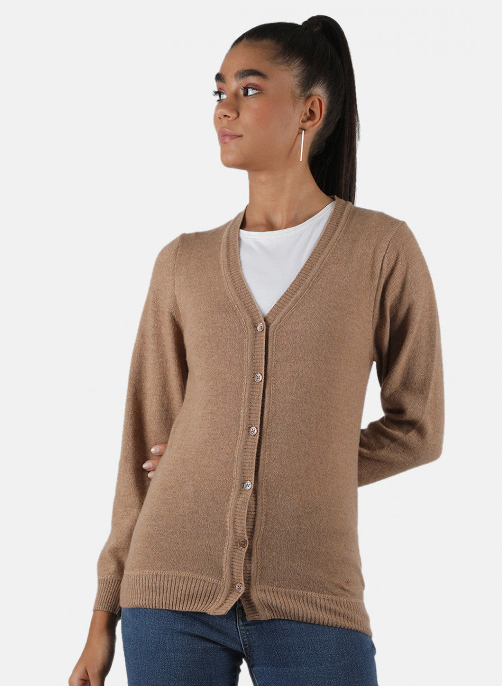Women Beige Solid Cardigan