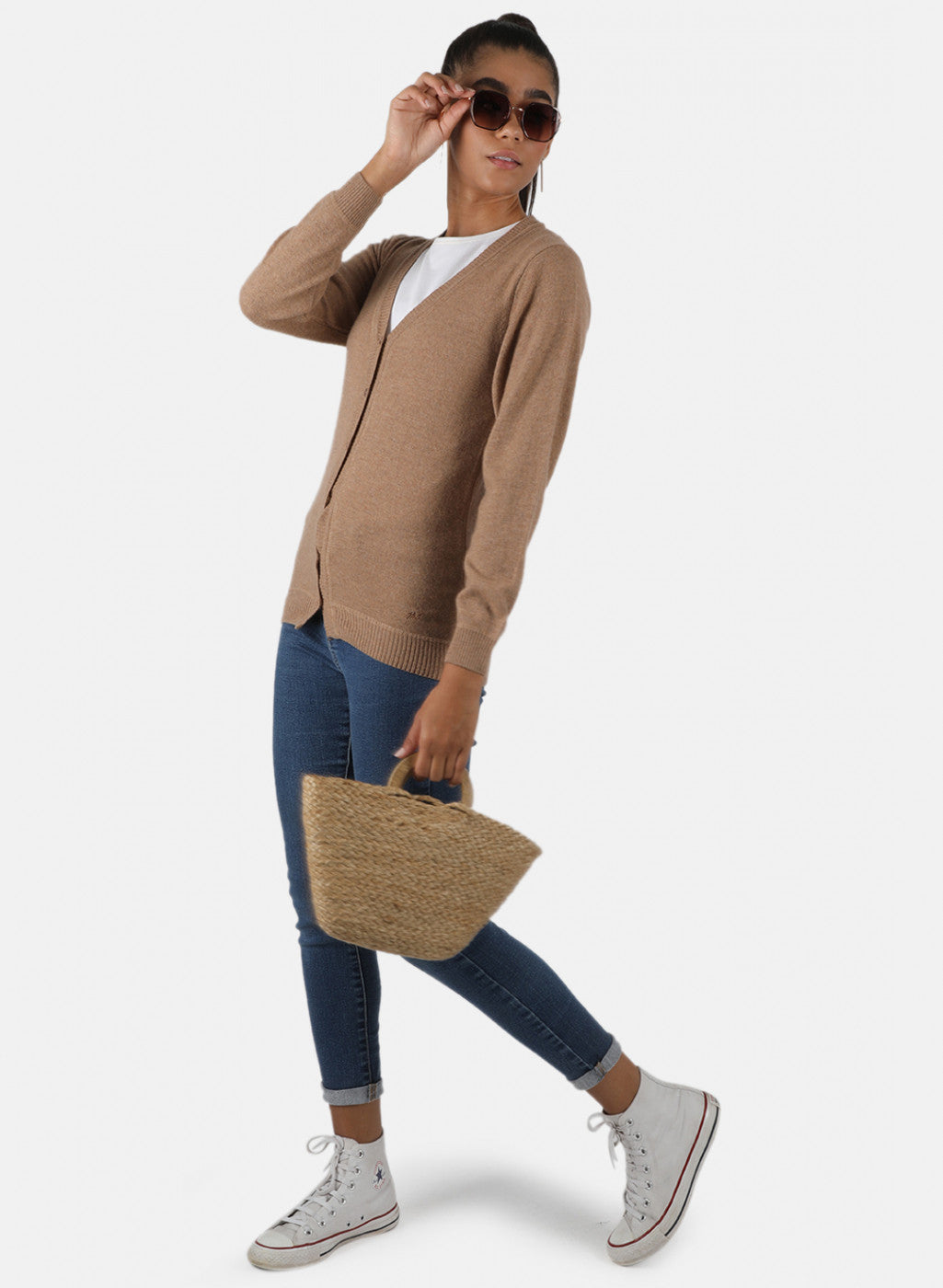 Women Beige Solid Cardigan