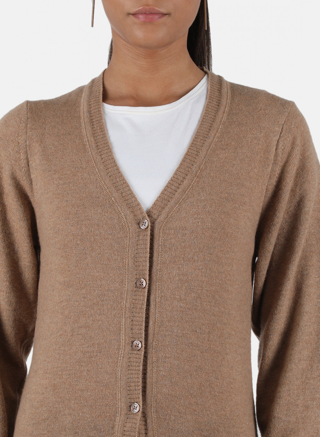 Women Beige Solid Cardigan