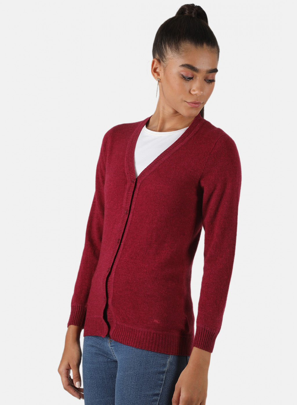 Women Red Solid Cardigan