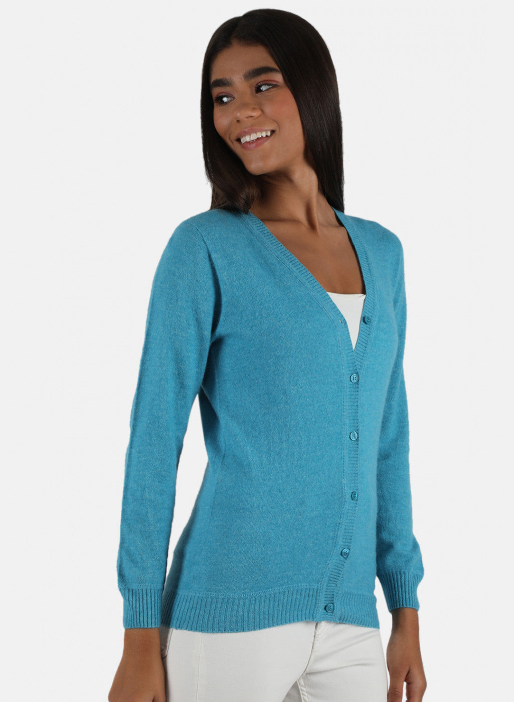 Women Blue Solid Cardigan