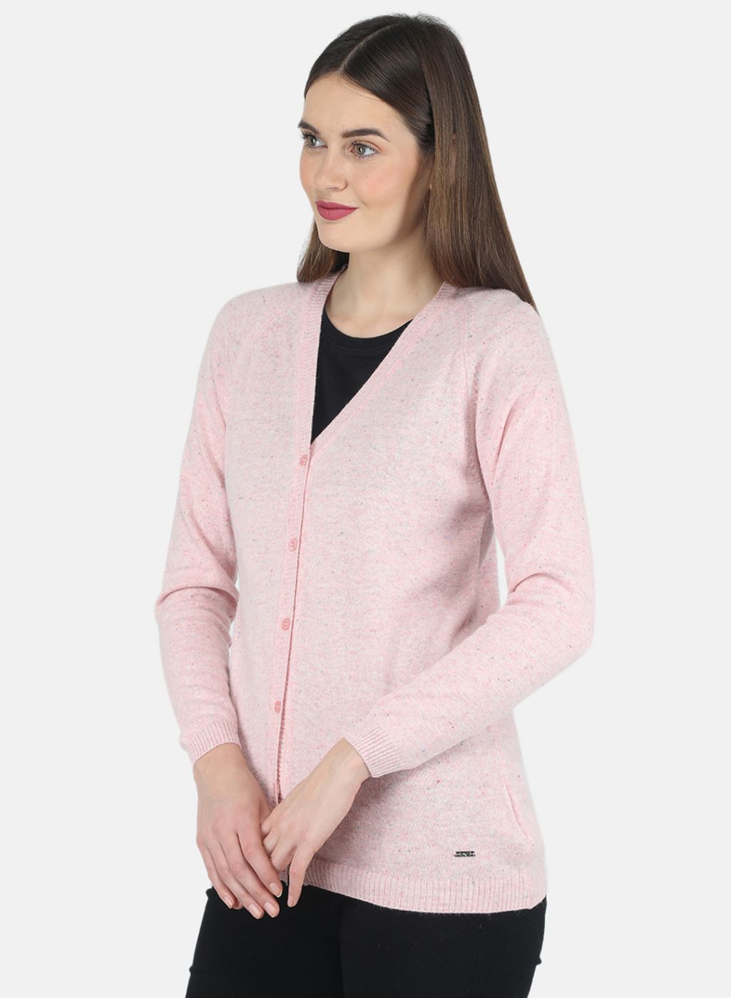 Women Pink Solid Cardigan