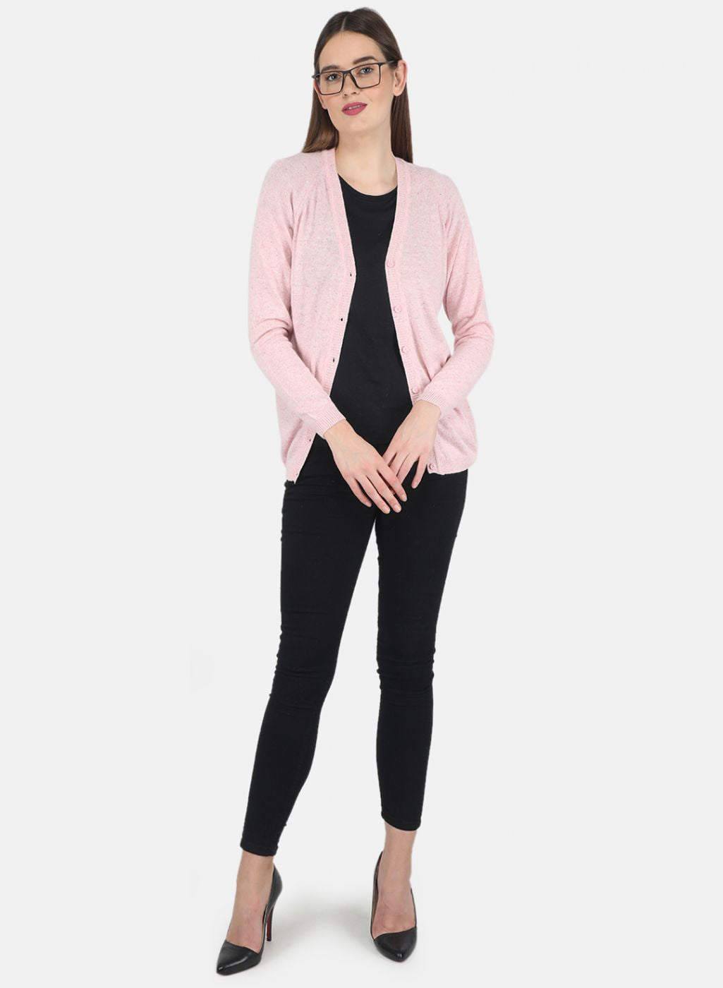Women Pink Solid Cardigan