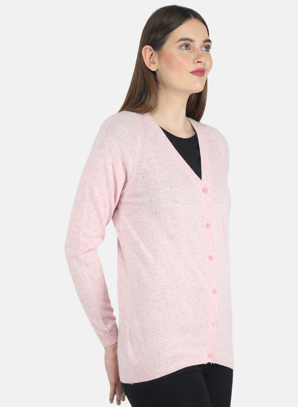 Women Pink Solid Cardigan